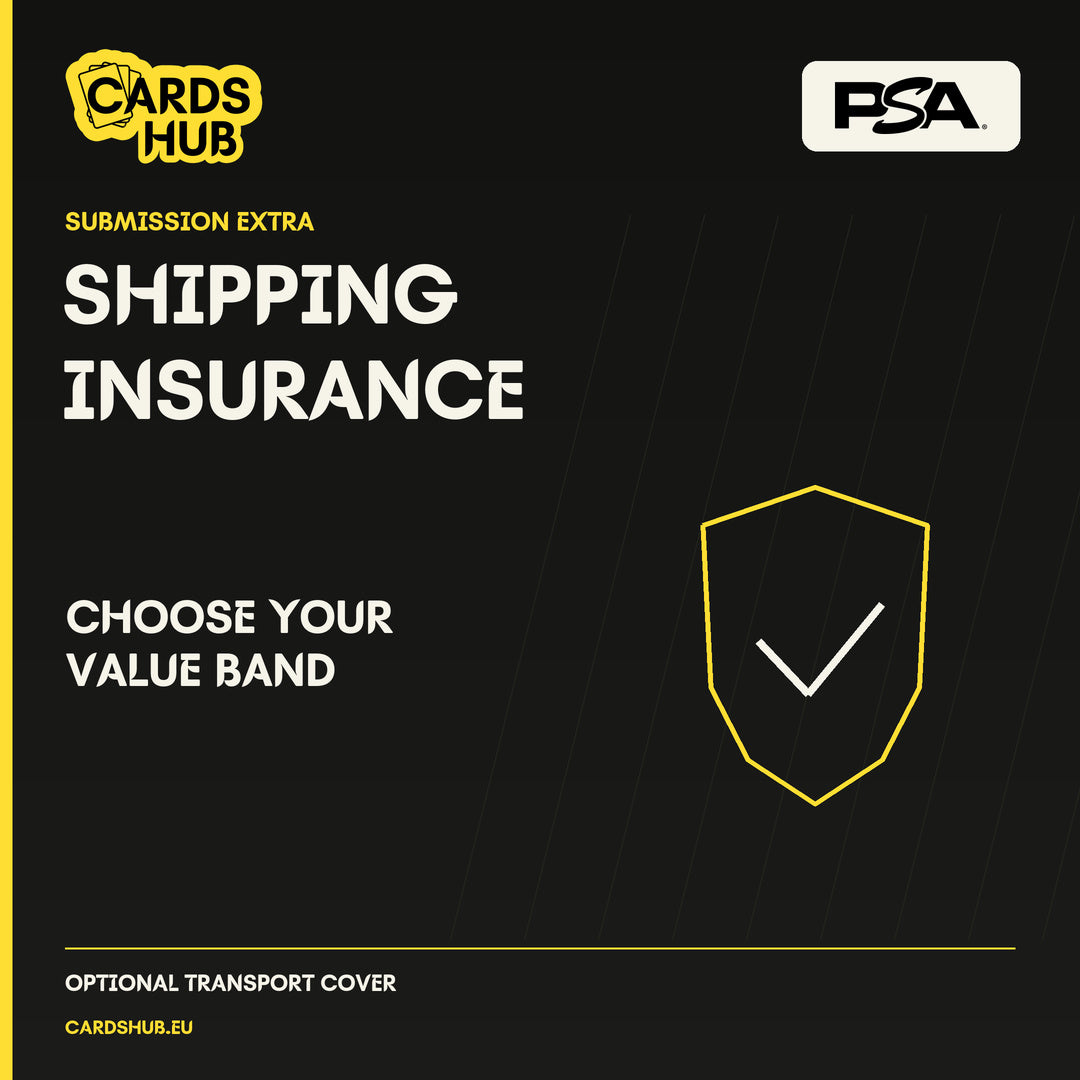 Cards Hub PSA shipping insurance — real PSA slabs and official logos