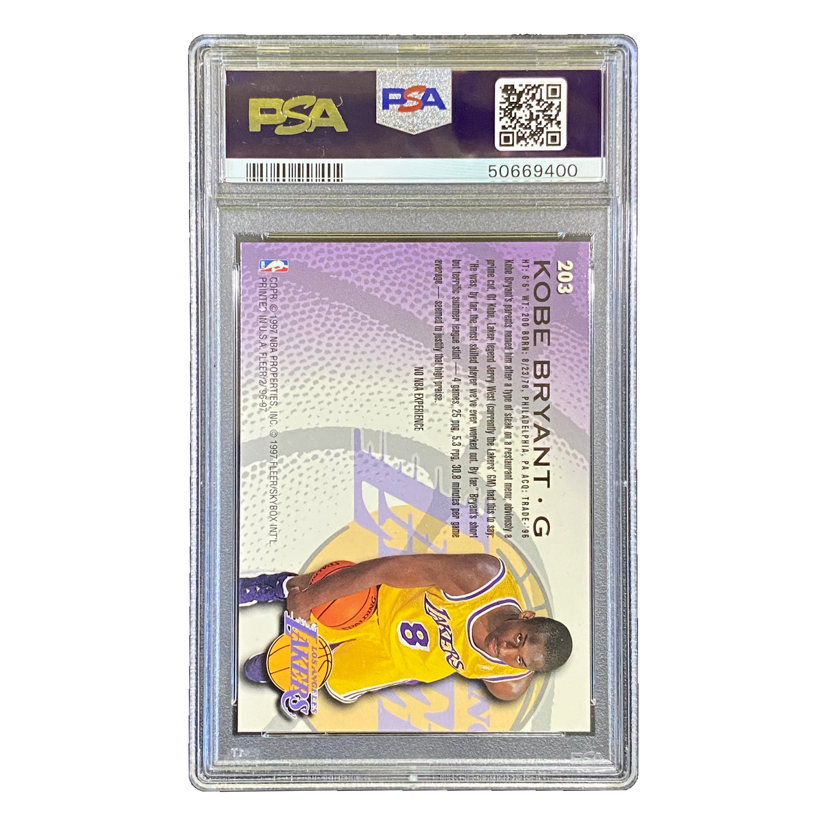KOBE BRYANT - 1996/97 Fleer RC #203 PSA 8 - back