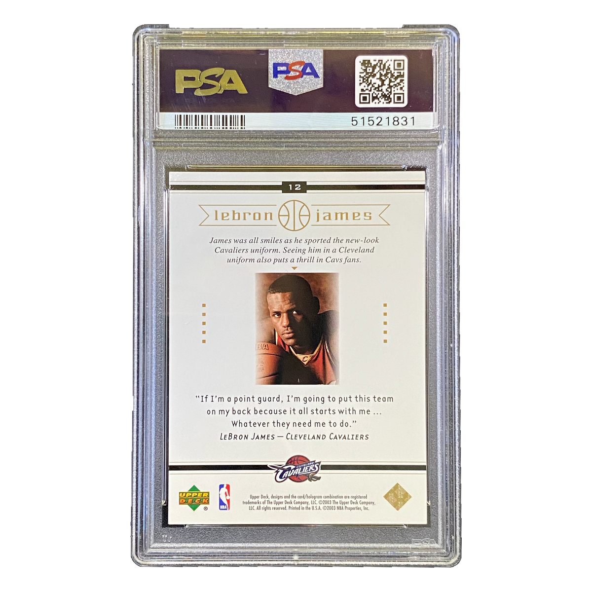 LEBRON JAMES - 2003/04 Upper Deck Box Set RC #12 PSA 8 - back