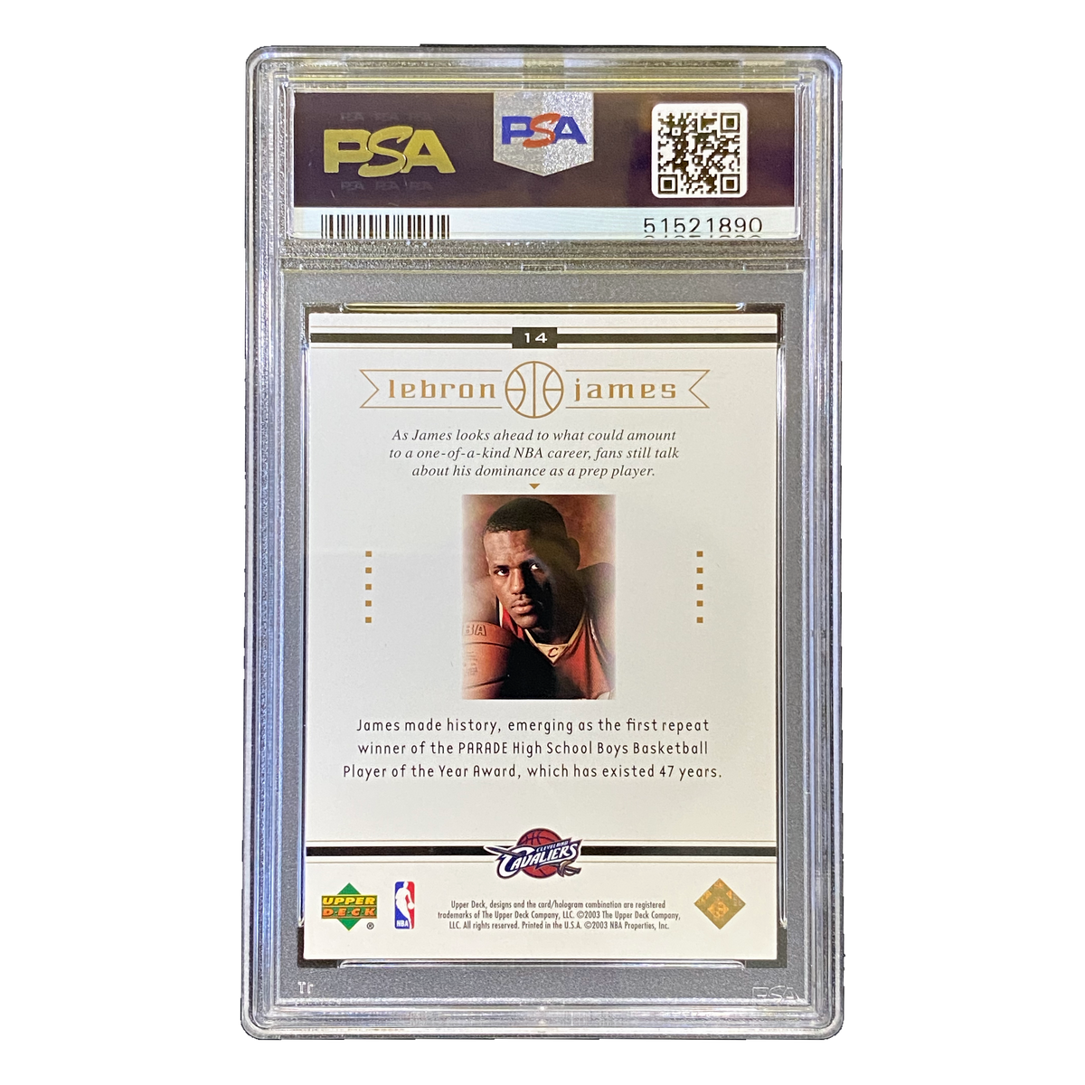 LEBRON JAMES - 2003/04 Upper Deck Box Set RC #14 PSA 10 - back