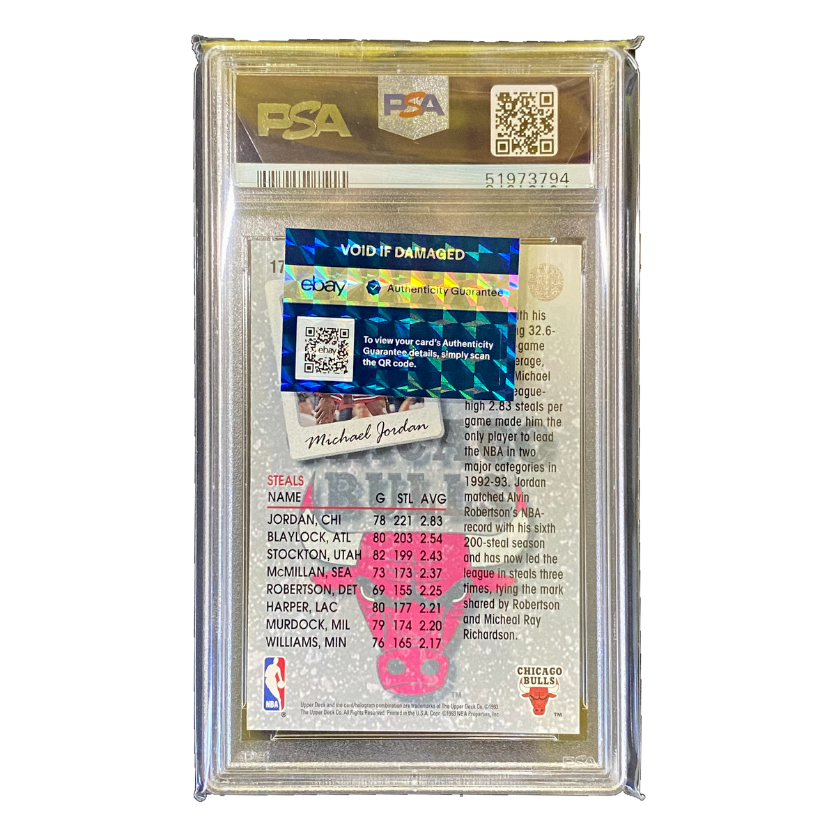 MICHAEL JORDAN - 1993/94 Upper Deck Season Leaders #171 PSA 10 - back