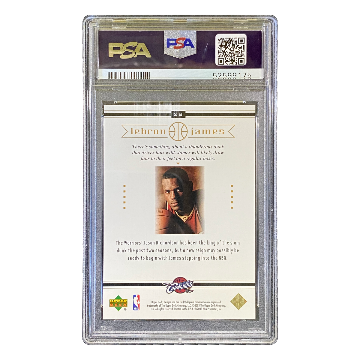 LEBRON JAMES - 2003/04 Upper Deck Box Set RC #28 PSA 10 - back