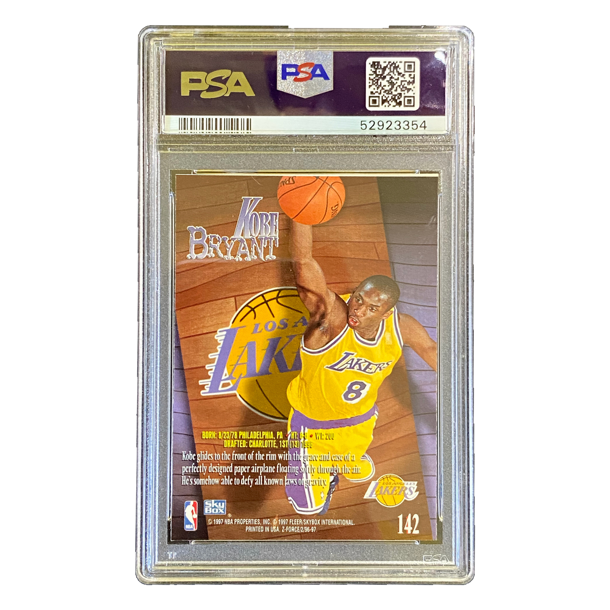KOBE BRYANT - 1996/97 SkyBox Z-Force RC #142 PSA 8 - back