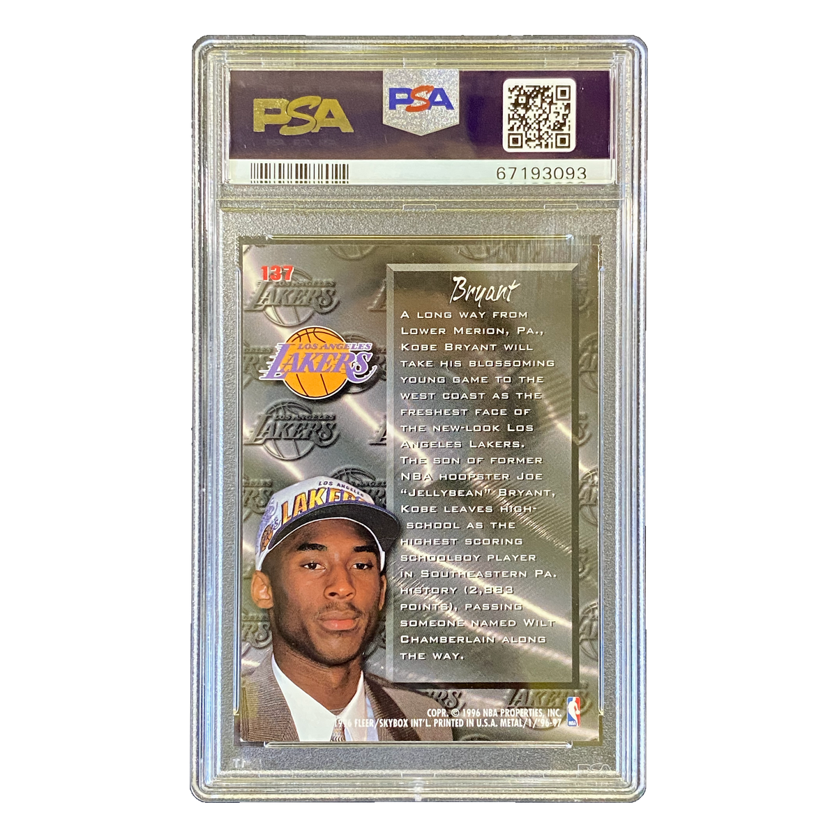 KOBE BRYANT - 1996/97 Fleer Metal Fresh Foundation RC #137 PSA 8 - back