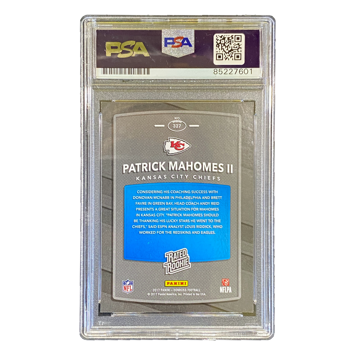 PATRICK MAHOMES II - Panini Donruss Rated Rookie Signed - PSA/DNA Auto 10 - back
