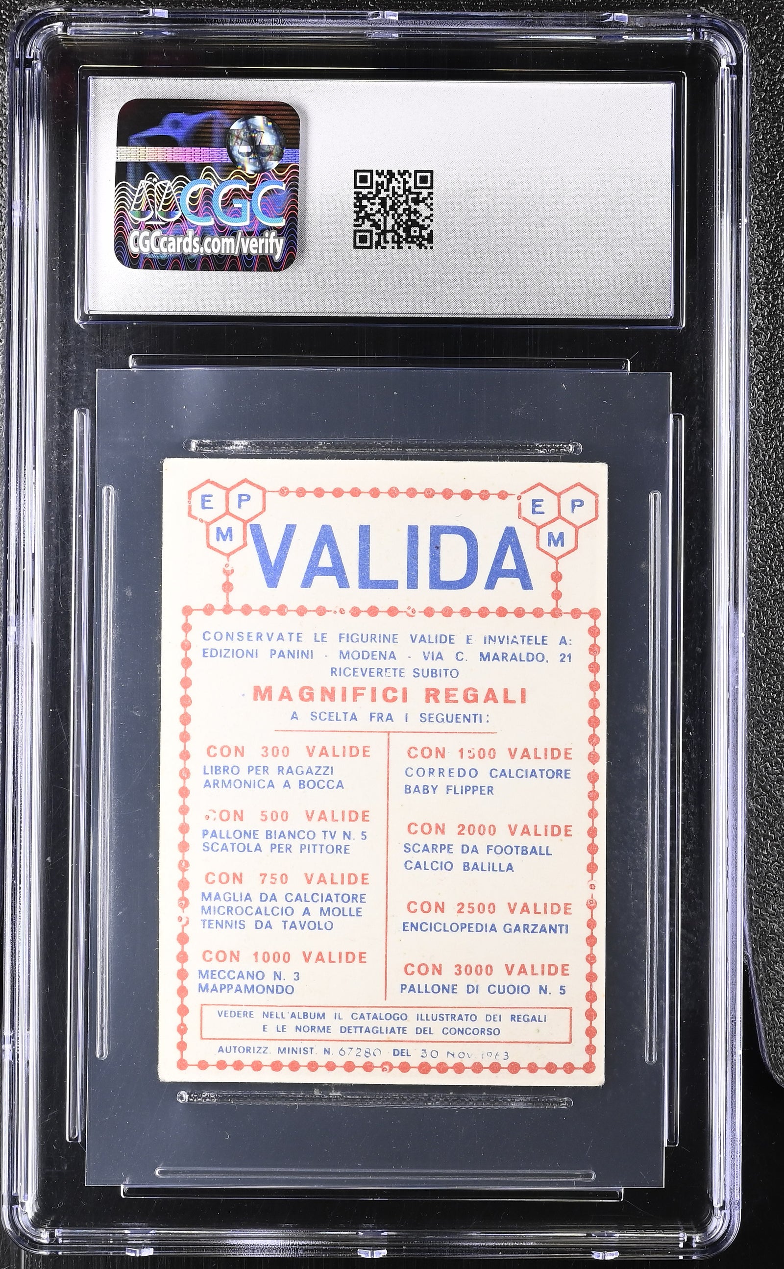 Cesare Maldini 1963/64 Panini Calciatori Coppa dei Campioni, Valida Back, CGC 3.5 - retro