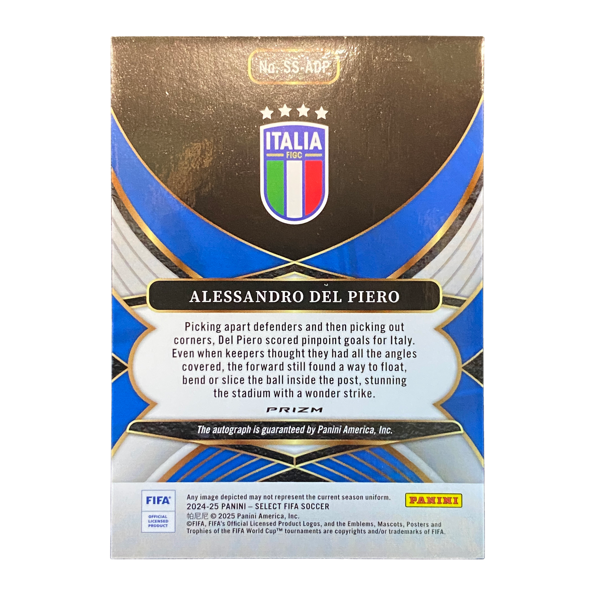 ALESSANDRO DEL PIERO - 2024/25 Panini Select FIFA Select Signatures Prizm Auto #SS-ADP - back