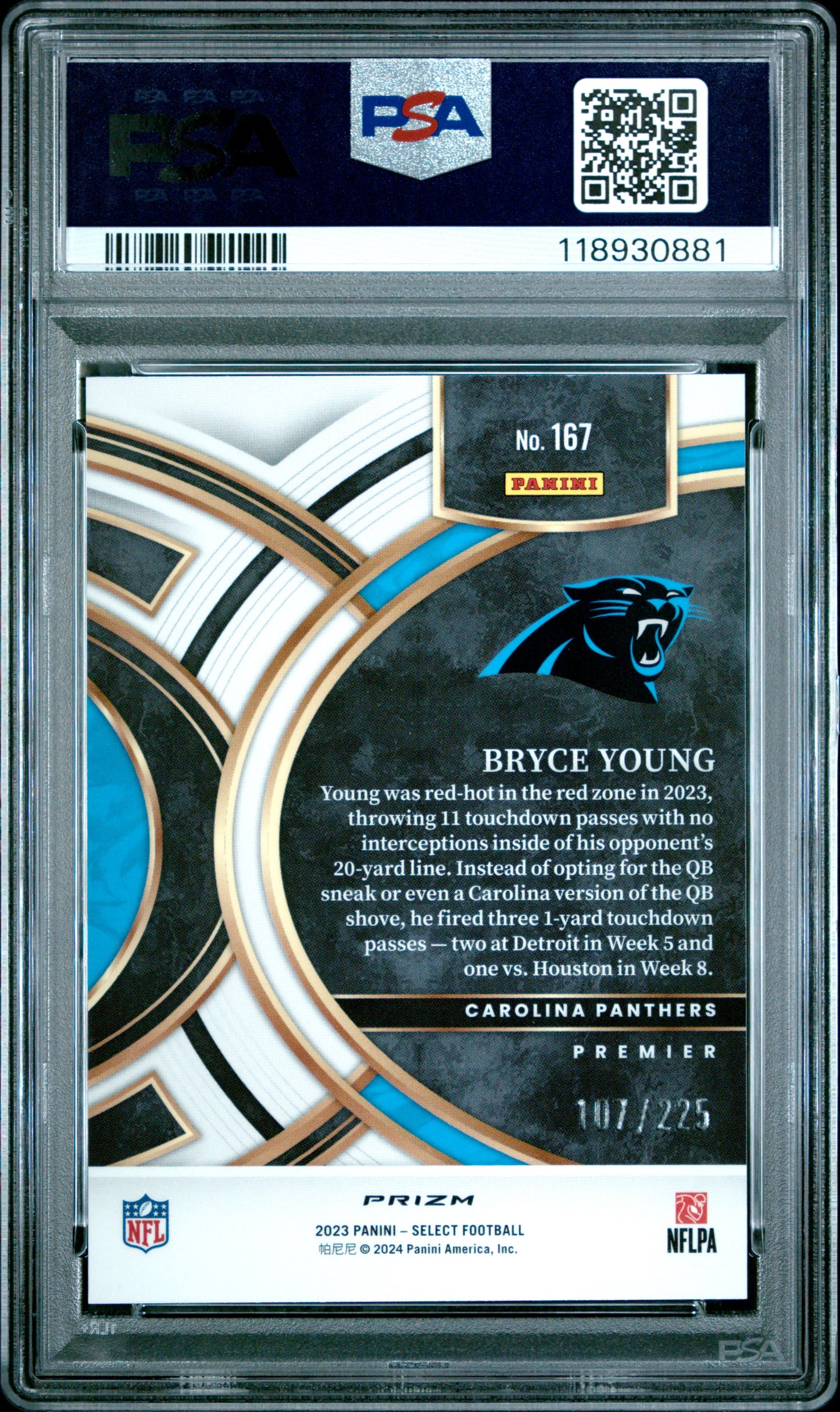BRYCE YOUNG - 2023 Select Tri-Color Prizm /225 RC PSA 10