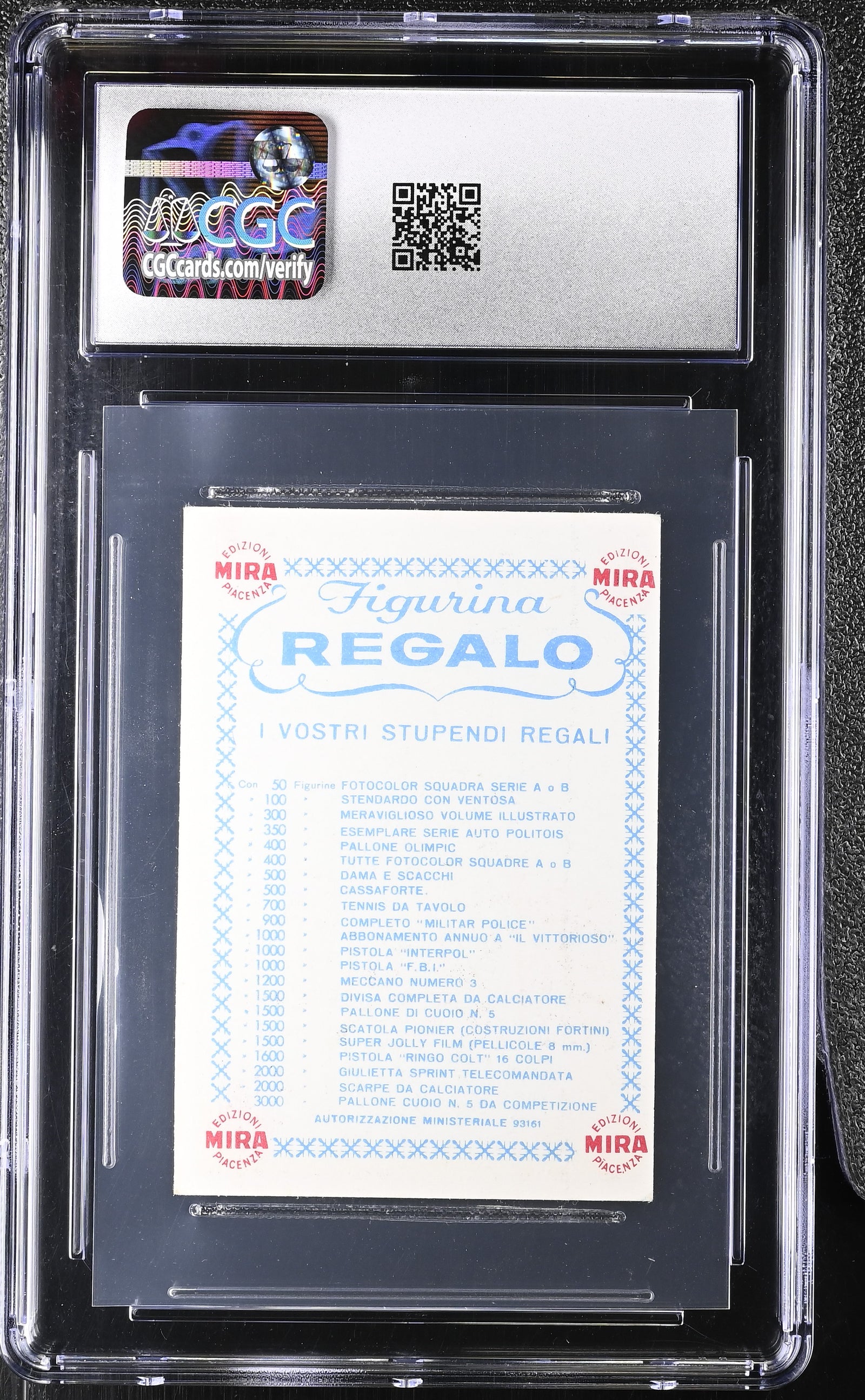 Gianni Rivera 1964/65 Edizioni Mira Supercalcio Tutti i Calciatori, Figurina Regalo, CGC Authentic Altered - retro