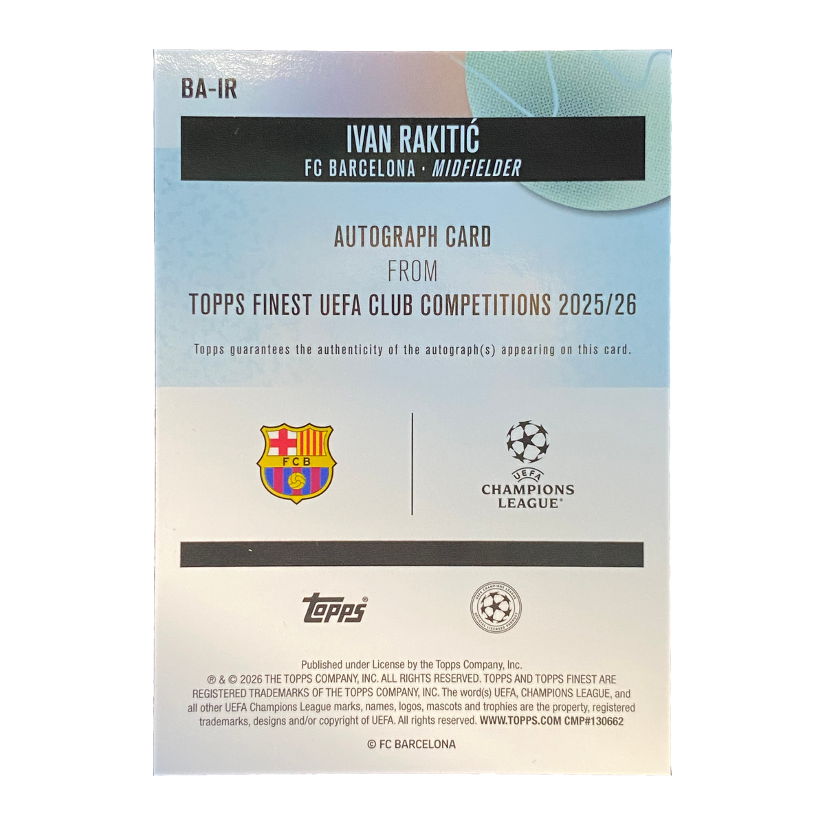 IVAN RAKITIĆ - 2025/26 Topps Finest UEFA Club Competitions Purple Wave Auto #BA-IR /75 - back