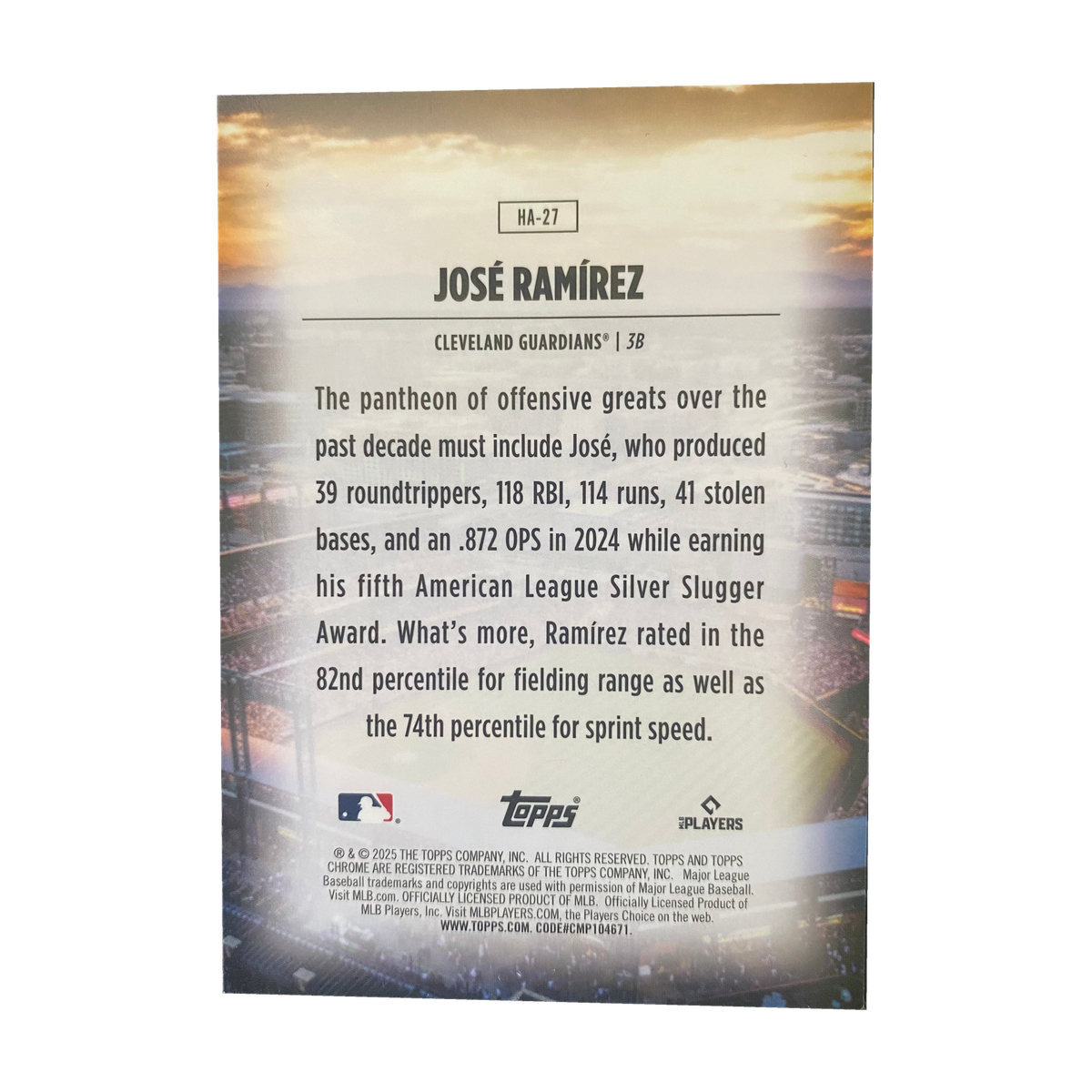 José Ramírez - 2025 Topps Chrome Home Field Advantage #HA-27 - back