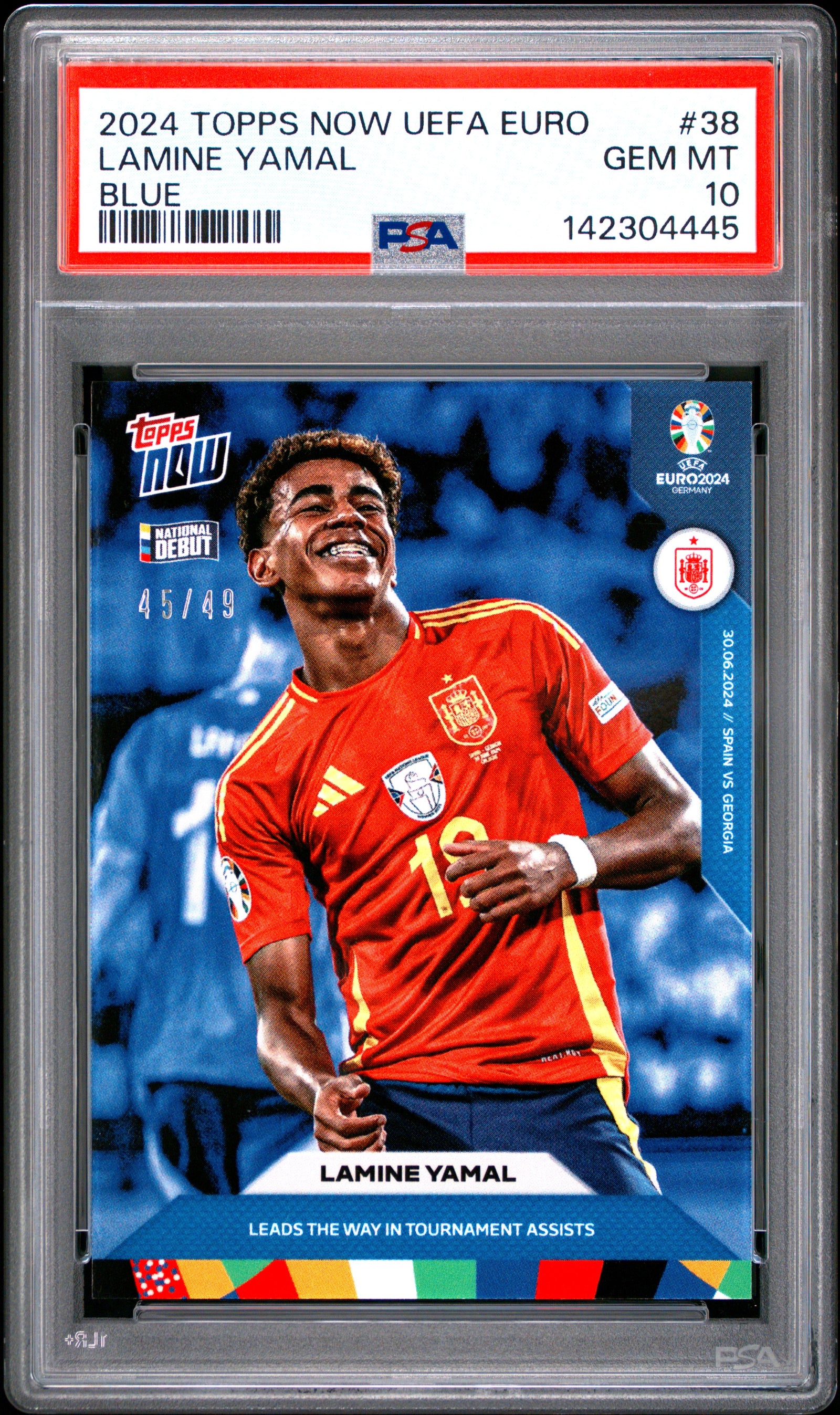 LAMINE YAMAL - 2024 Topps Now UEFA Euro Blue #38 PSA 10 - front