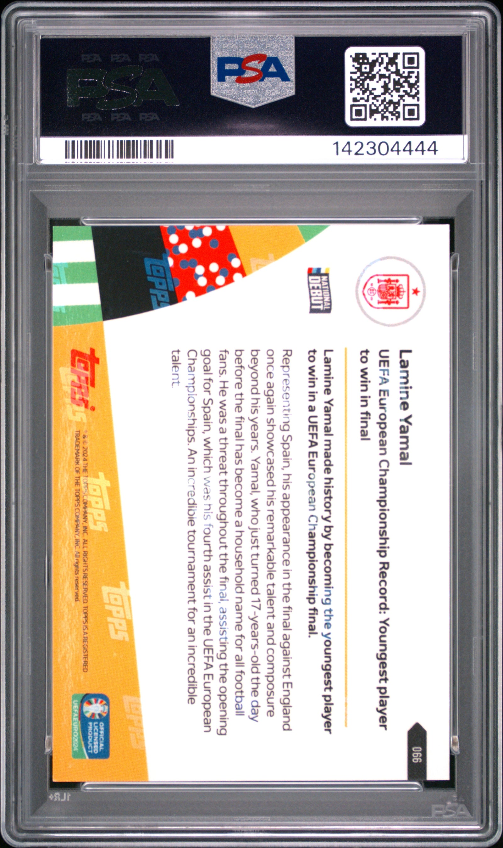 LAMINE YAMAL - 2024 Topps Now UEFA Euro Blue Foil #66 PSA 10 - back