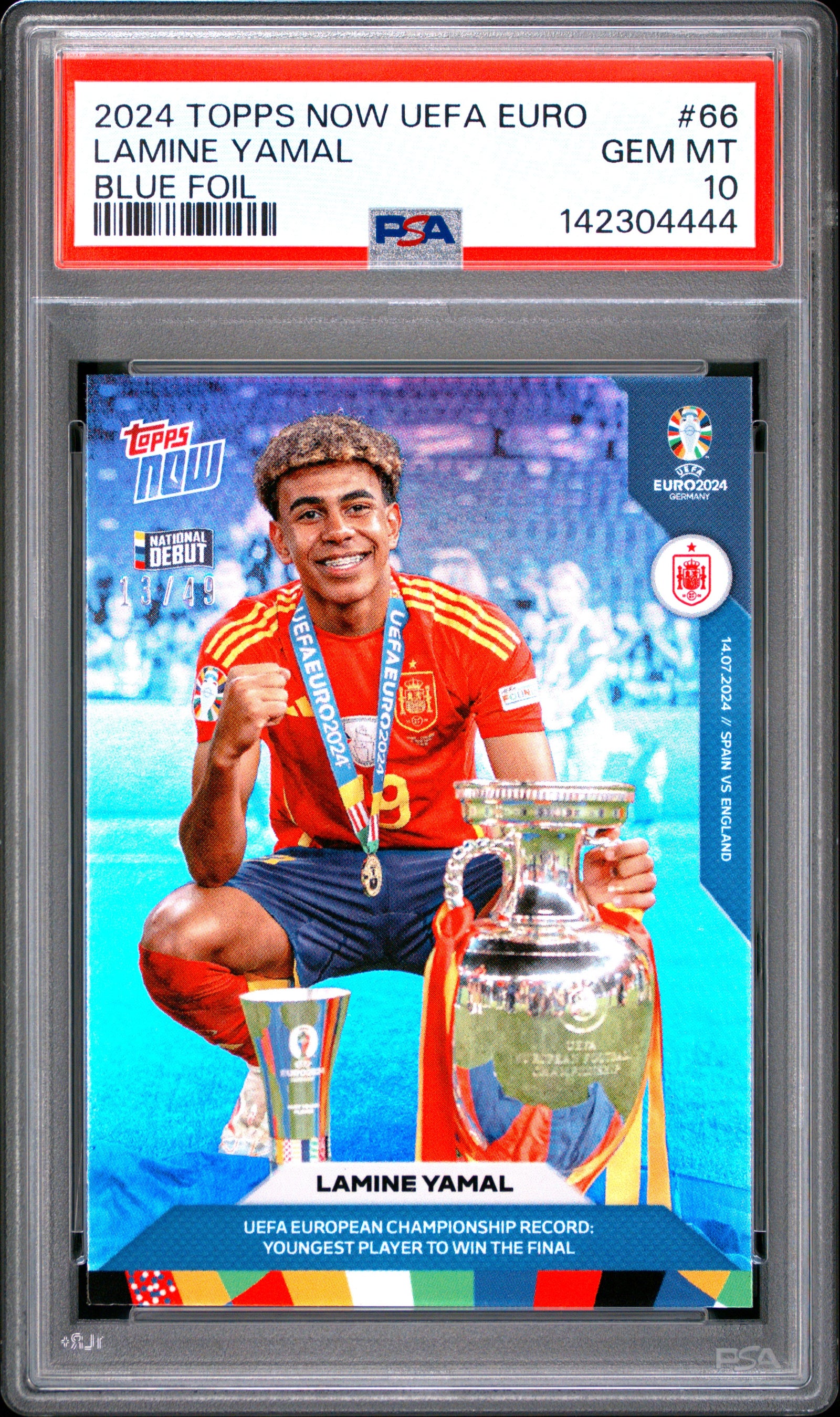 LAMINE YAMAL - 2024 Topps Now UEFA Euro Blue Foil #66 PSA 10 - front