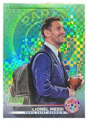 LIONEL MESSI - 2022/23 Topps Stadium Club Chrome UEFA Club Competitions Neon Green X-Fractor #80 /175 - front