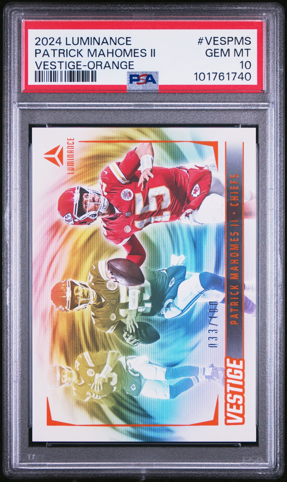 PATRICK MAHOMES II - 2024 Panini Luminance Vestige Orange #VESPMS PSA 10 - Fronte - Cert. 101761740