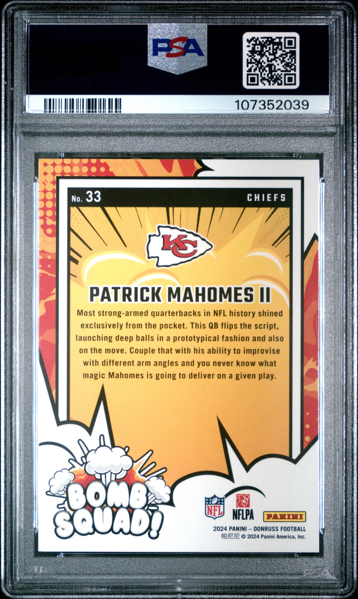 PATRICK MAHOMES II - 2024 Panini Donruss Bomb Squad #33 PSA 10 - Retro - Cert. 107352039