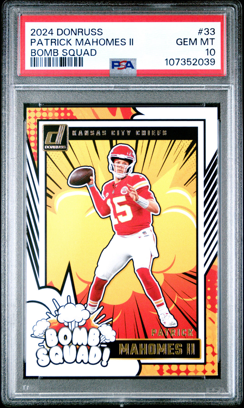 PATRICK MAHOMES II - 2024 Panini Donruss Bomb Squad #33 PSA 10 - Fronte - Cert. 107352039