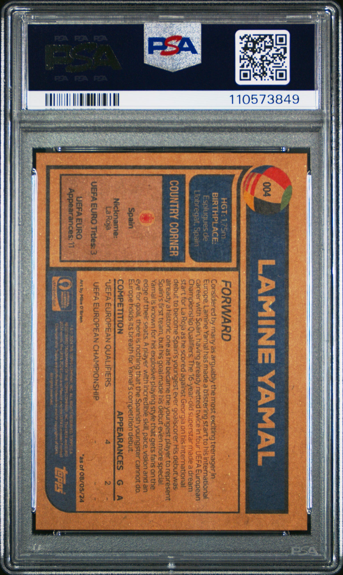 LAMINE YAMAL - 2024 Topps Living Road to UEFA Euro 2024 RC #004 PSA 9 - foto rappresentativa - retro