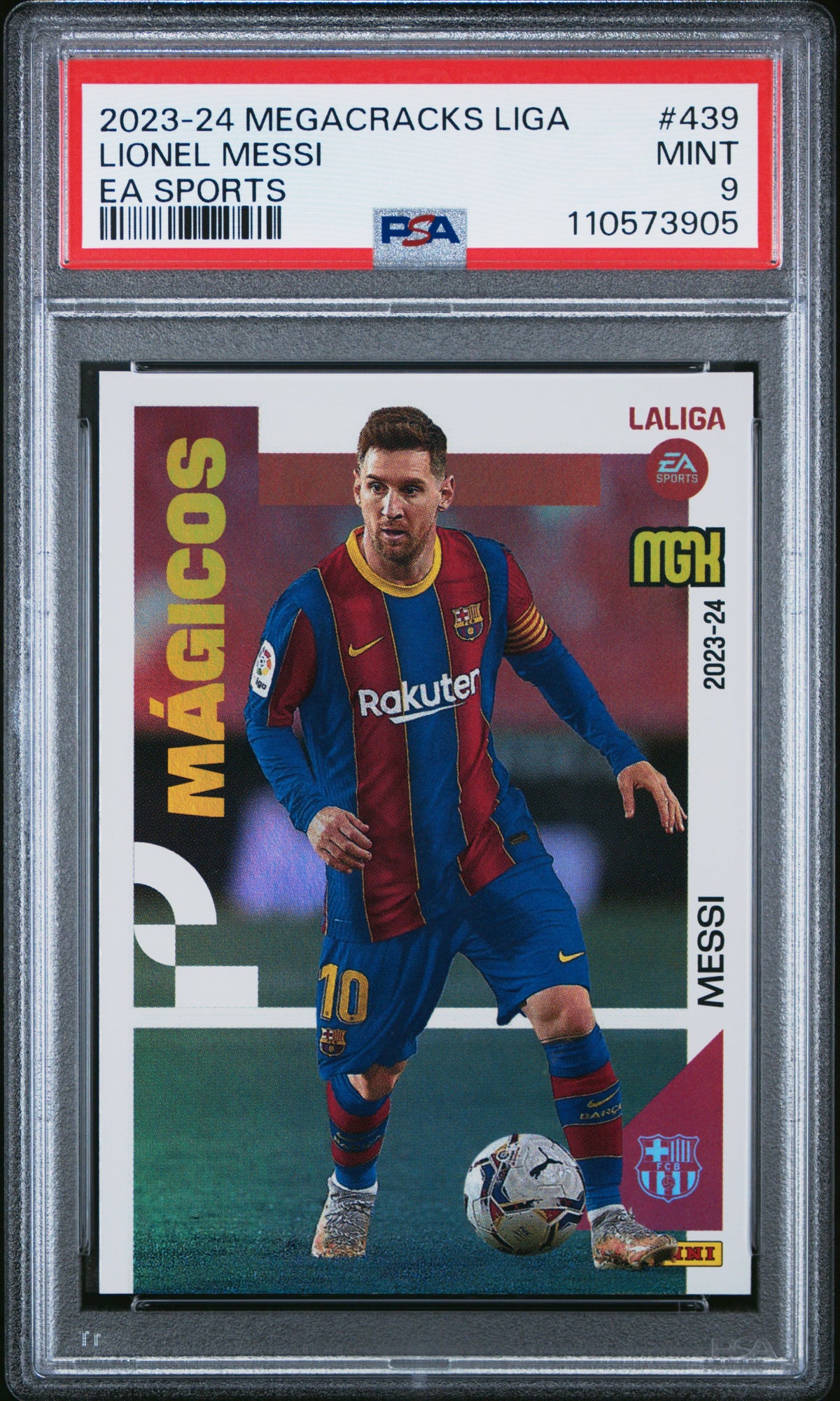 LIONEL MESSI - 2023/24 Panini Megacracks LaLiga EA Sports #439 PSA 9 - foto rappresentativa - fronte