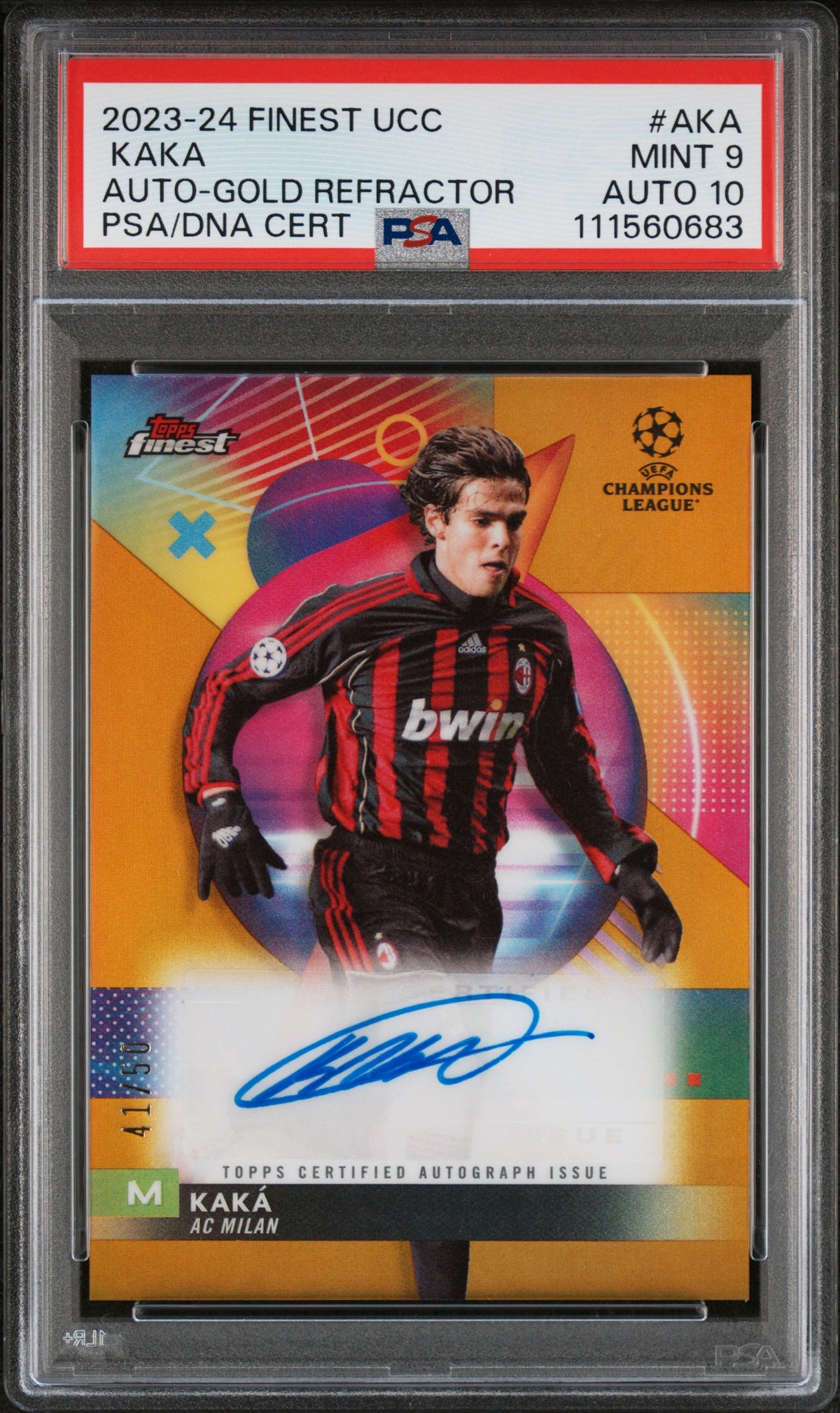 KAKÁ - 2023/24 Topps Finest UEFA Club Competitions Autograph Gold Refractor #AKA PSA 9 Auto 10 - Fronte - Cert. 111560683