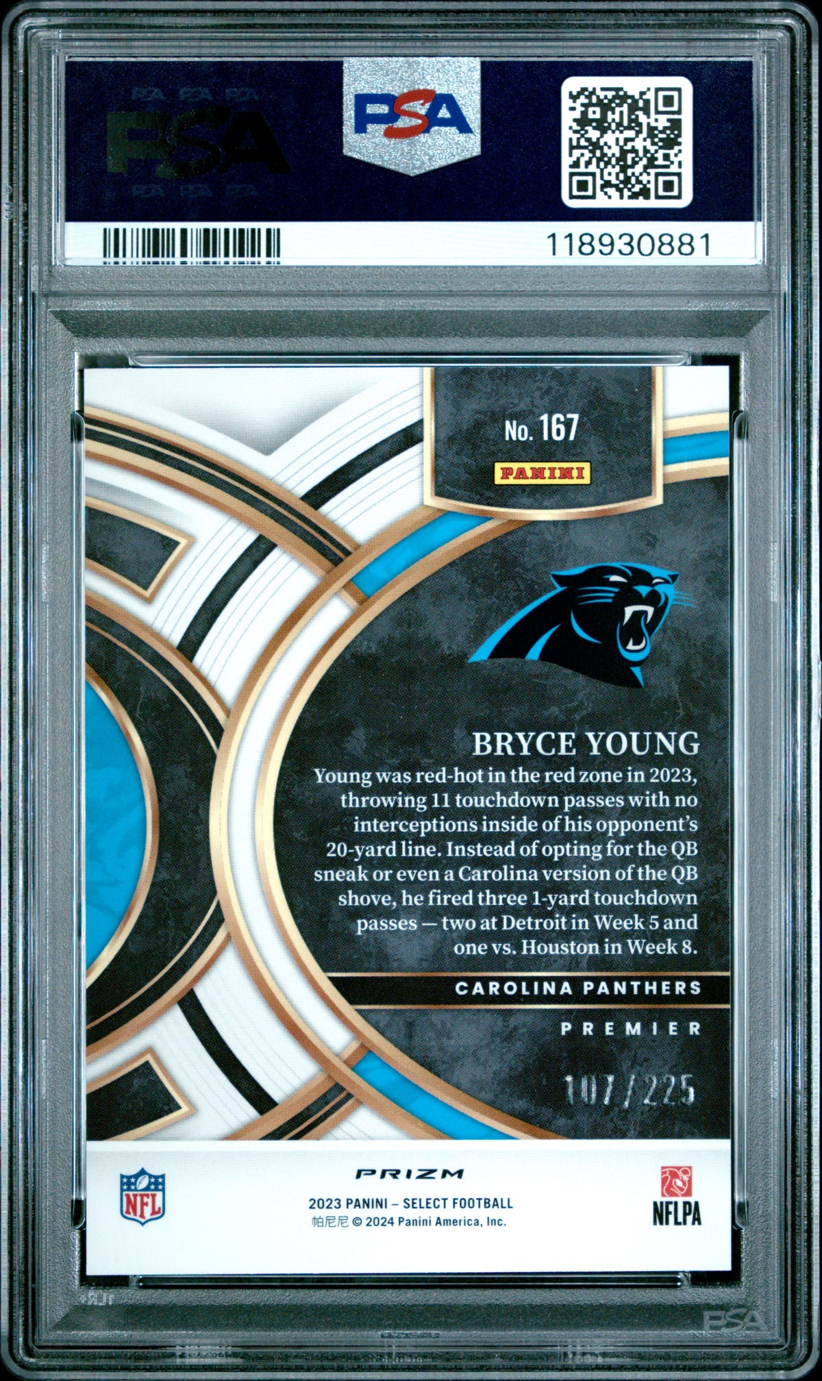 BRYCE YOUNG - 2023 Panini Select Tri-Color Prizm #167 PSA 10 - Retro - Certificato 118930881