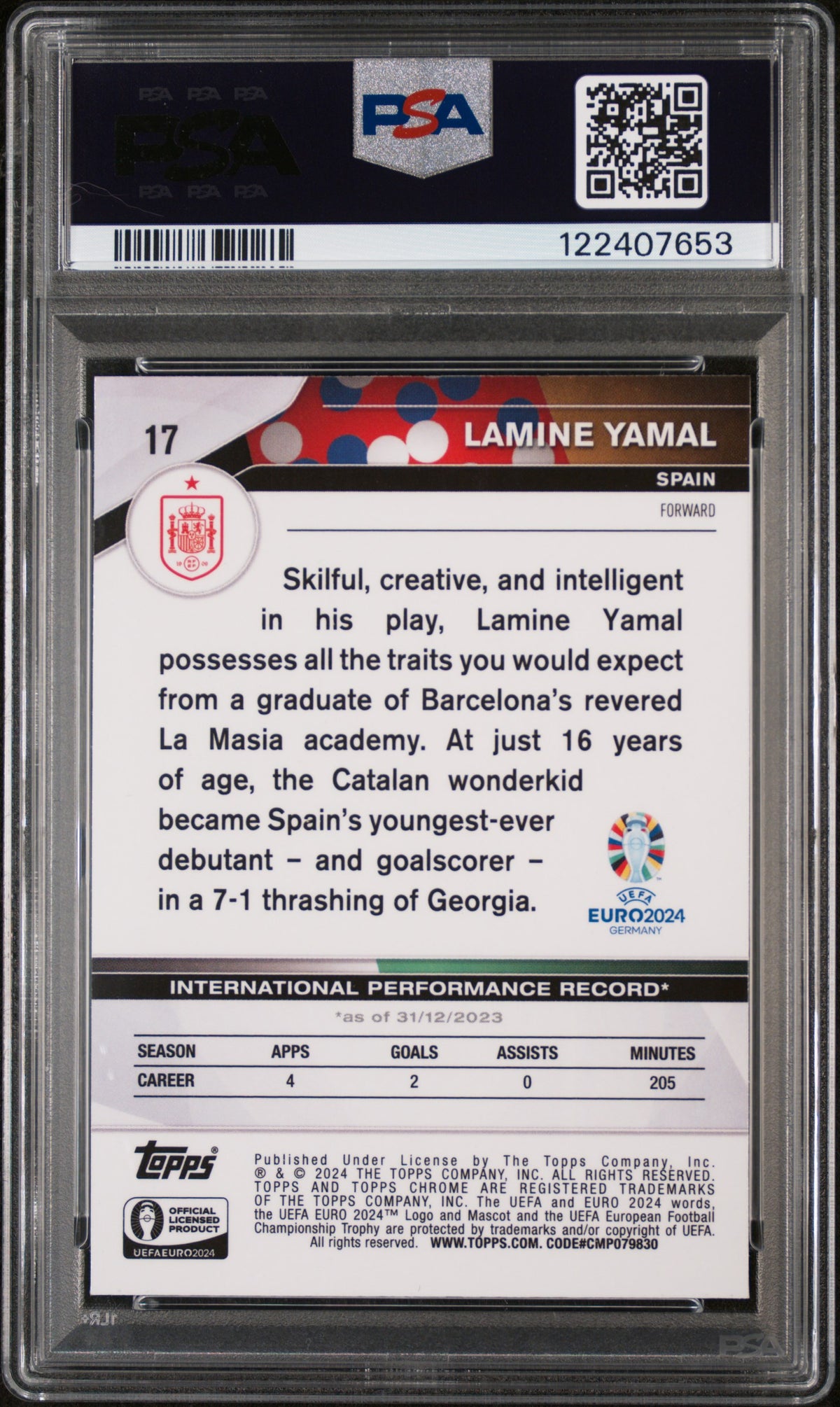 LAMINE YAMAL - 2024 Topps Chrome UEFA Euro RC #17 PSA 9 - foto rappresentativa - retro