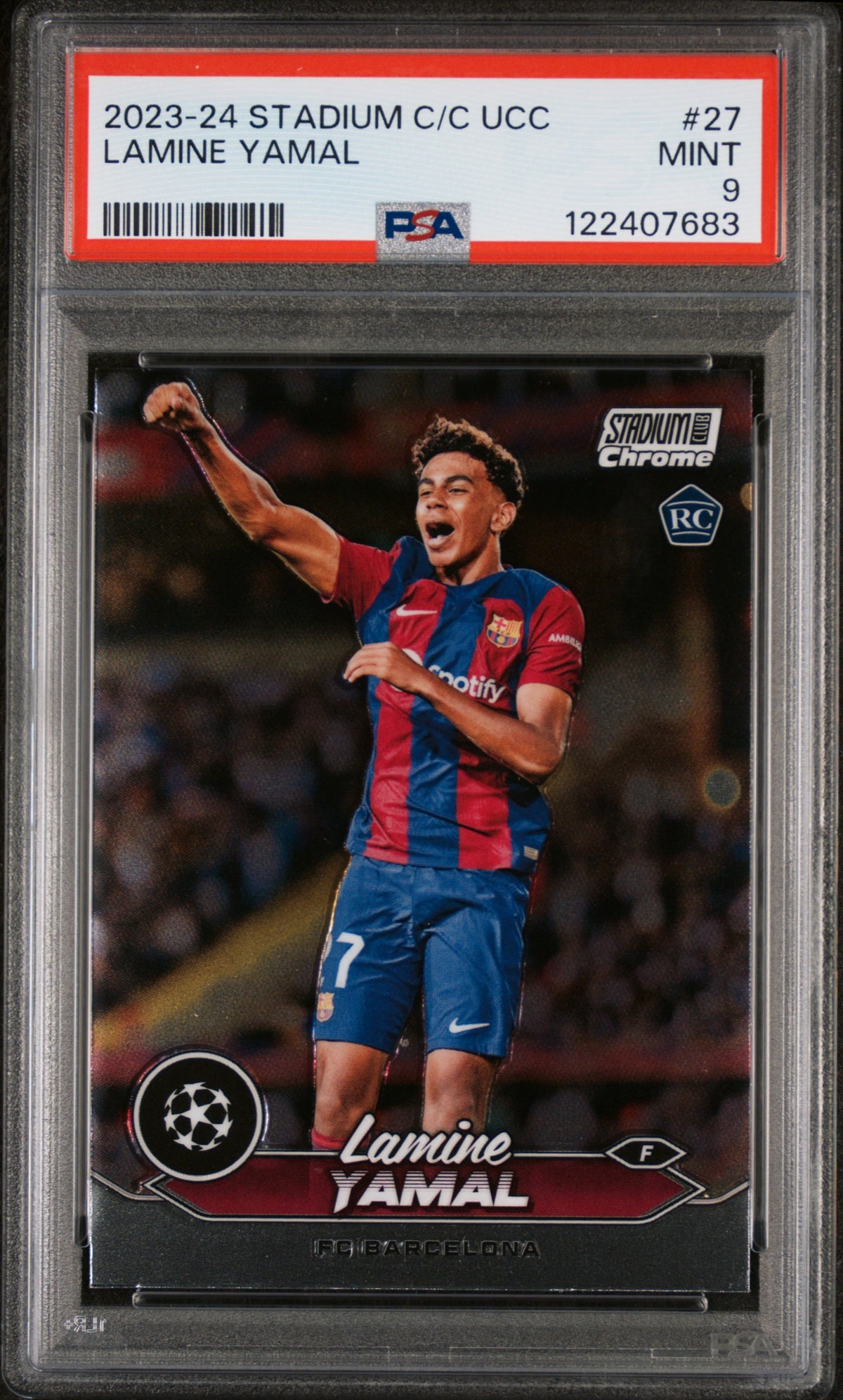LAMINE YAMAL - 2023/24 Topps Stadium Club Chrome UEFA RC #27 PSA 9 - foto rappresentativa - fronte