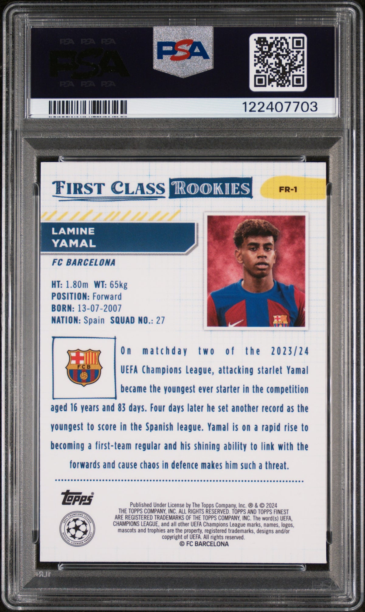 LAMINE YAMAL - 2023/24 Topps Finest UEFA Finest First Class Rookies #FR1 PSA 9 - retro