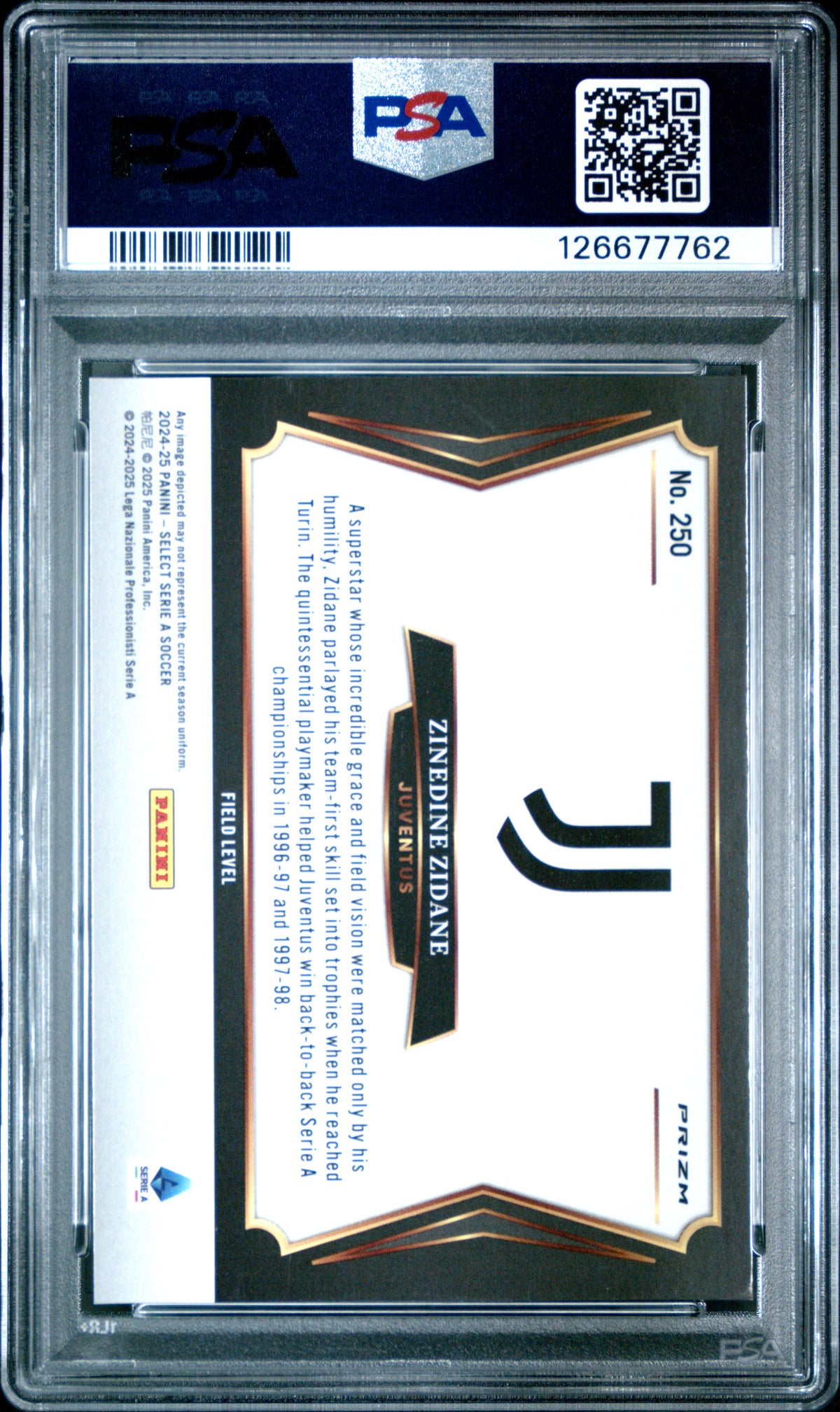 ZINEDINE ZIDANE - 2024/25 Panini Select Serie A White Sparkle #250 PSA 9 back