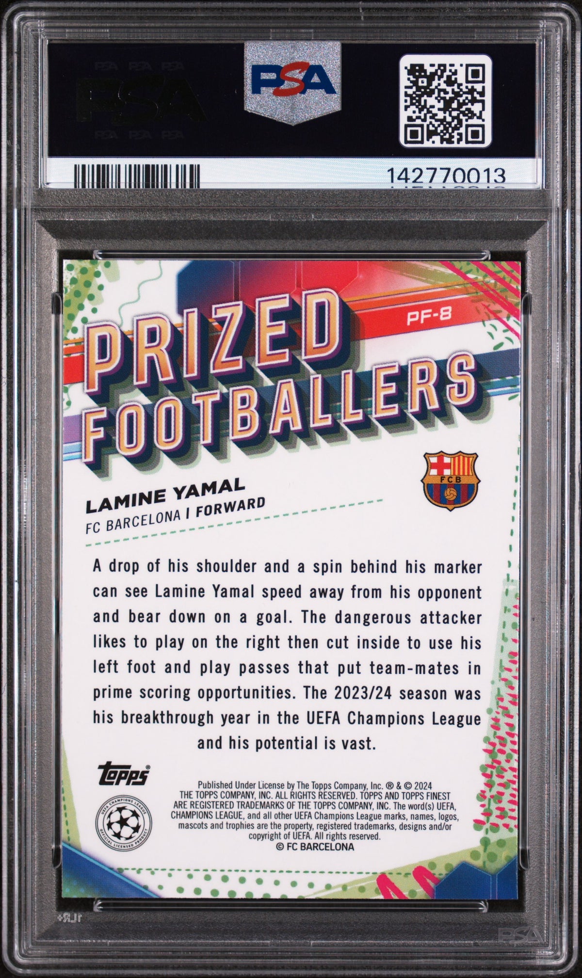 LAMINE YAMAL - 2023/24 Topps Finest UEFA Prized Footballers RC #PF8 PSA 9 - retro