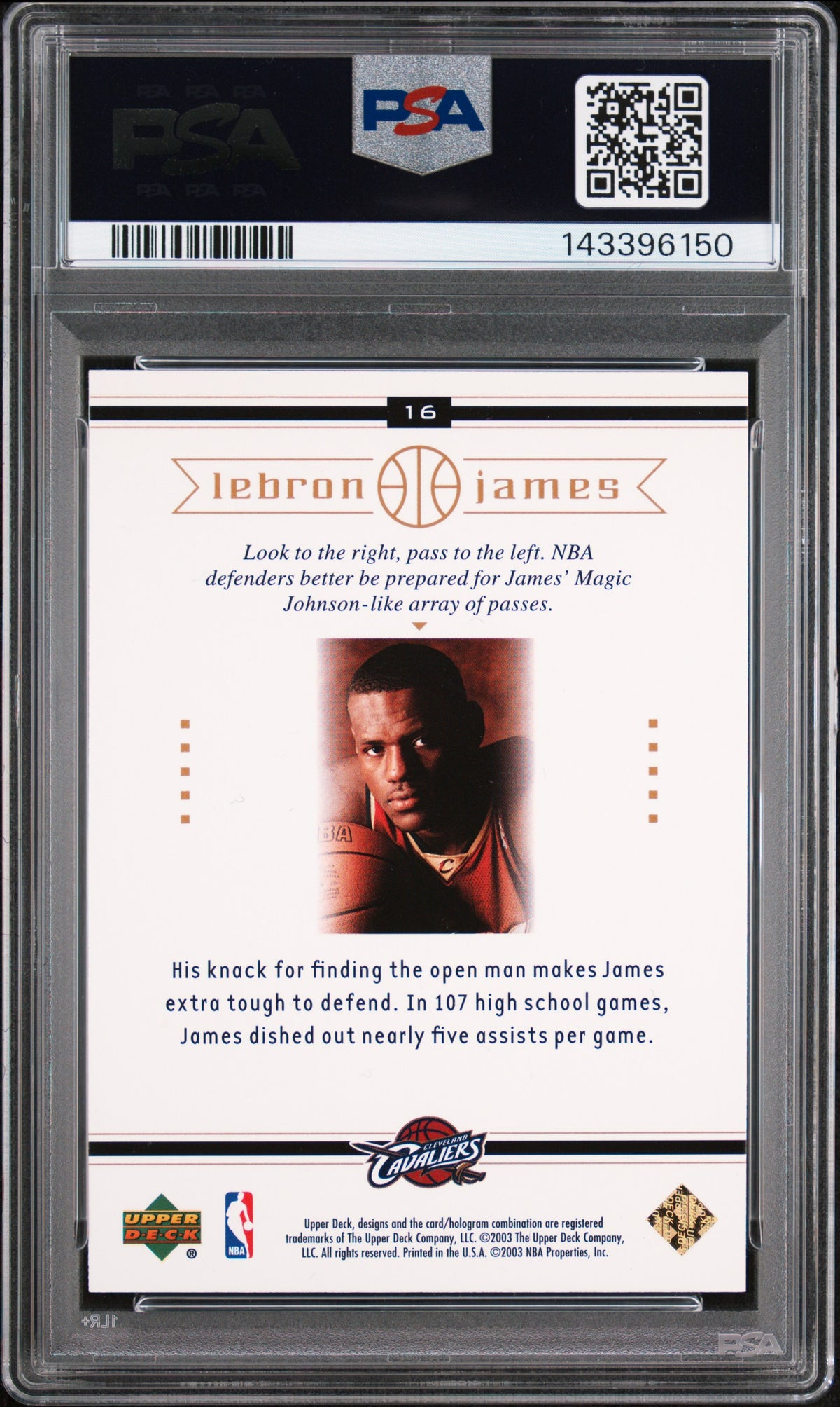 LEBRON JAMES - 2003/04 Upper Deck Box Set RC #16 PSA 10 - back