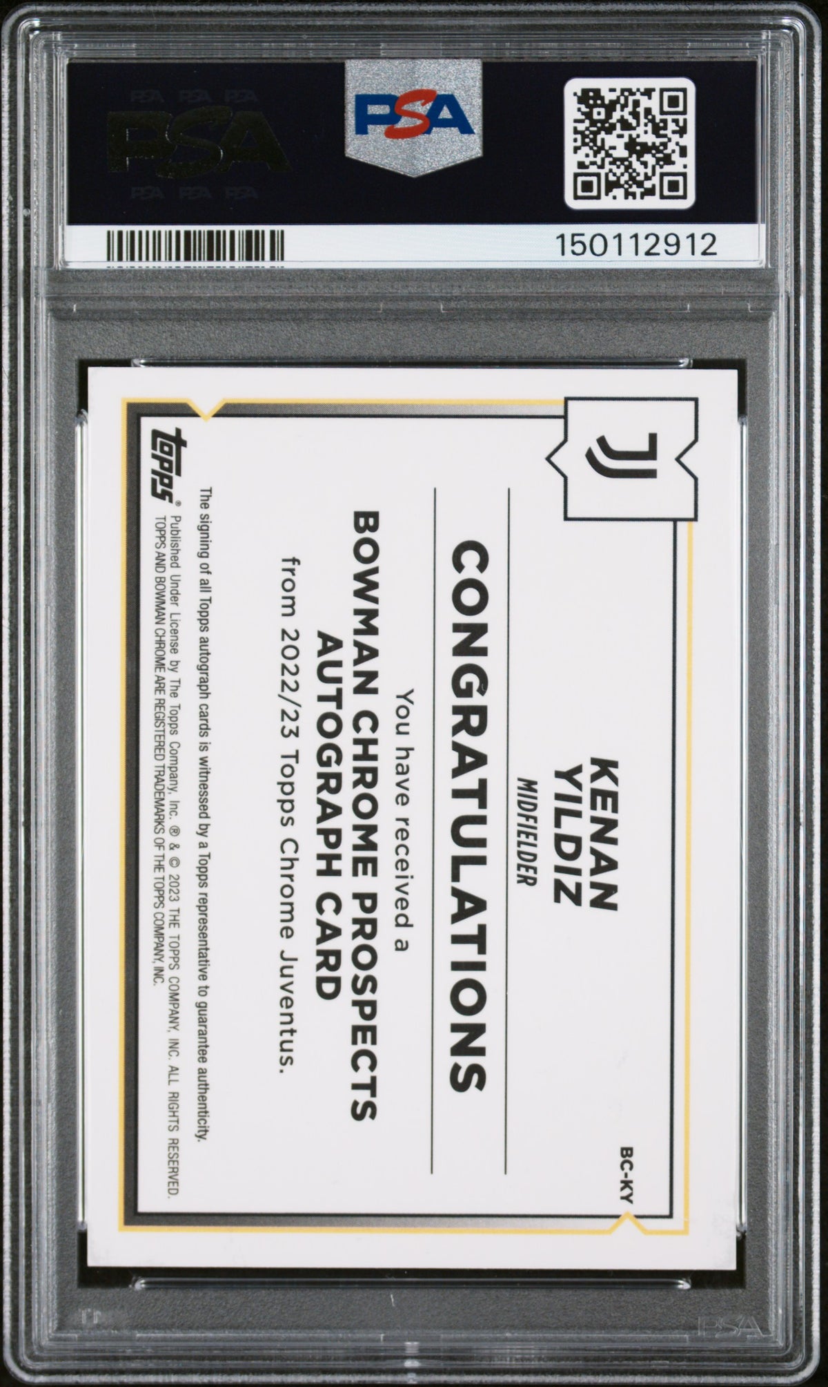 KENAN YILDIZ - 2022/23 Topps Chrome Juventus Bowman Chrome Prospects Auto #KY PSA 10 Auto 8 - back - PSA certification 150112912