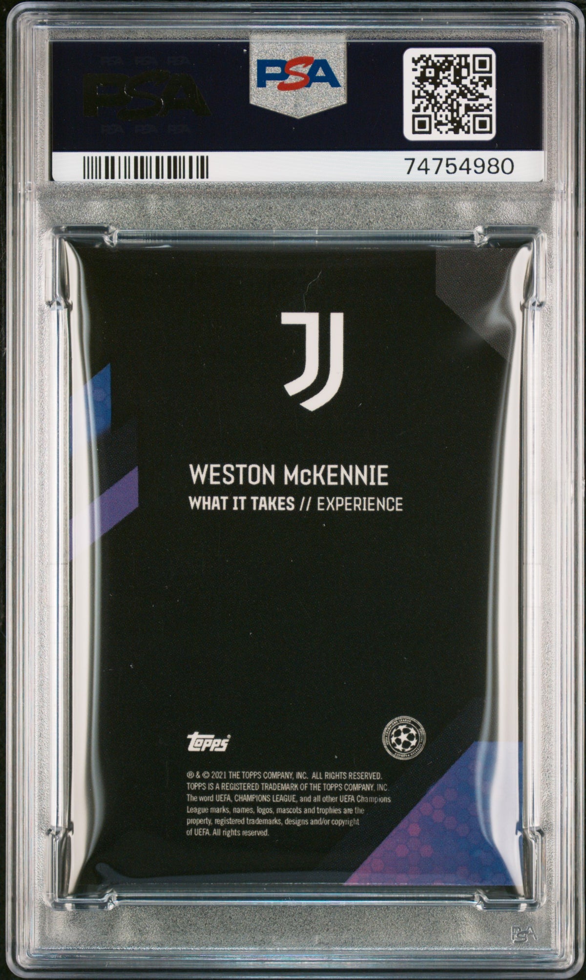 WESTON MCKENNIE - 2021 Topps UEFA Champions League What It Takes Experience Gold Auto 1/1 PSA 8 - back - PSA certification 74754980