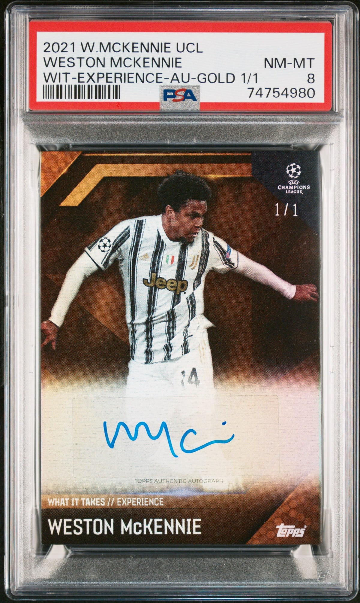 WESTON MCKENNIE - 2021 Topps UEFA Champions League What It Takes Experience Gold Auto 1/1 PSA 8 - front - PSA certification 74754980