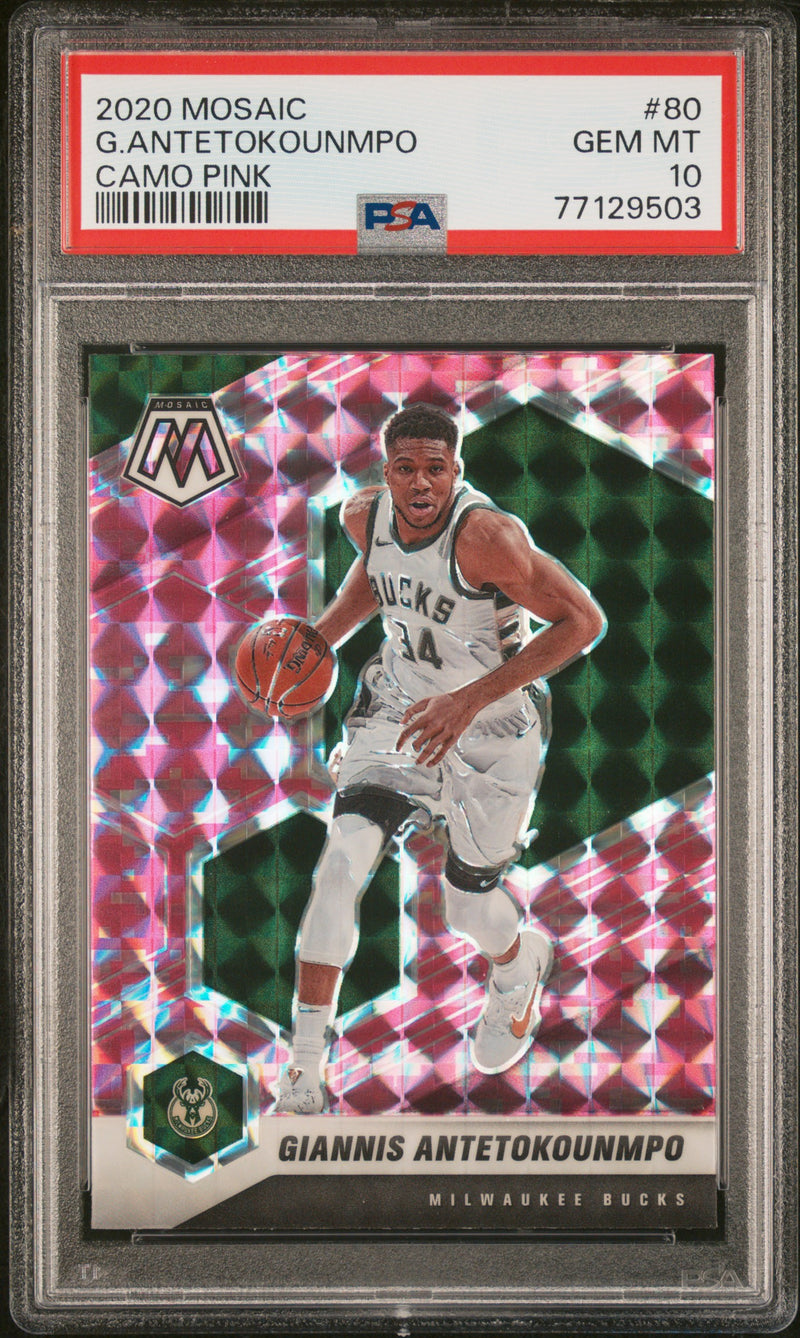 GIANNIS ANTETOKOUNMPO - 2020 Panini Mosaic Camo Pink #80 PSA 10 - Fronte - Certificato 77129503