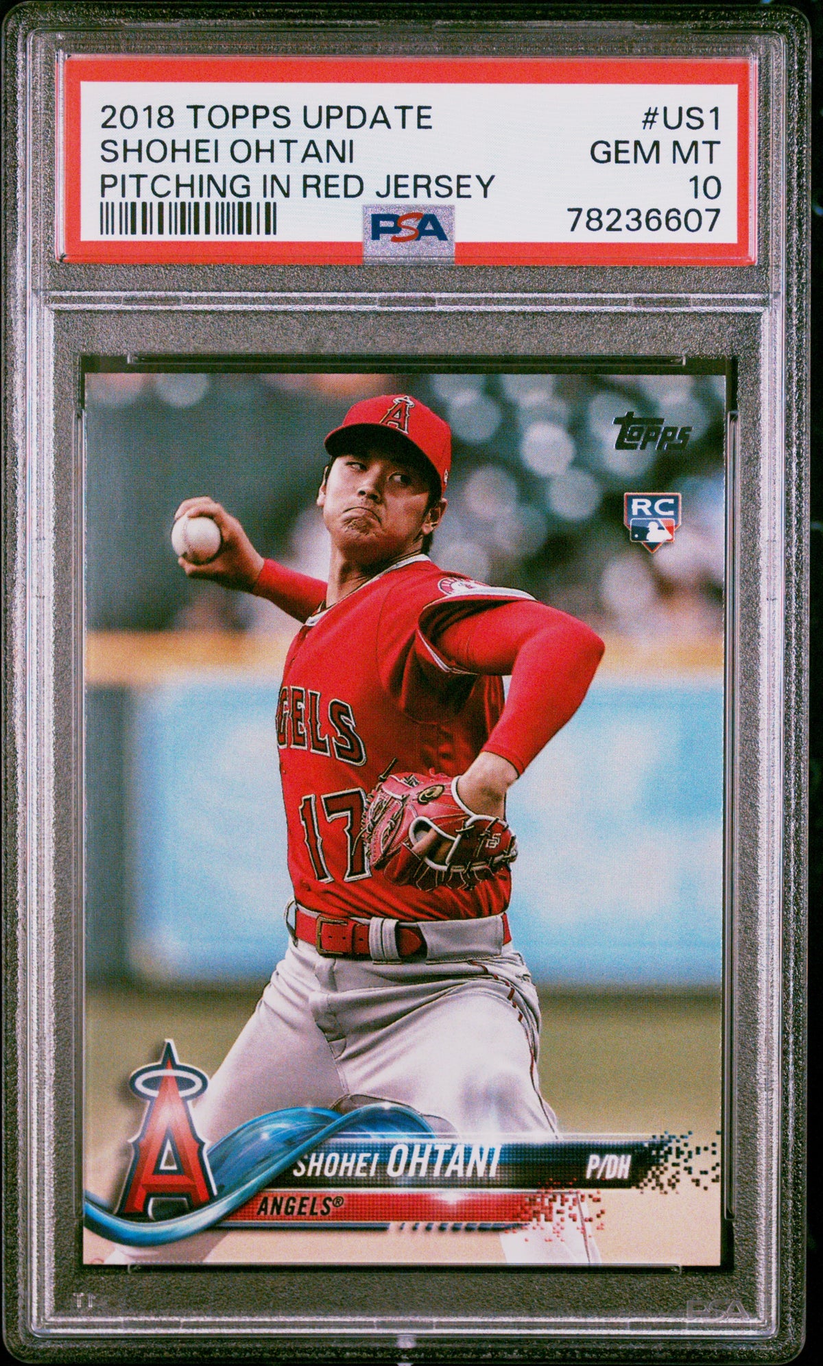 SHOHEI OHTANI - 2018 Topps Update Pitching in Red Jersey #US1 RC PSA 10 - front - PSA certification 78236607
