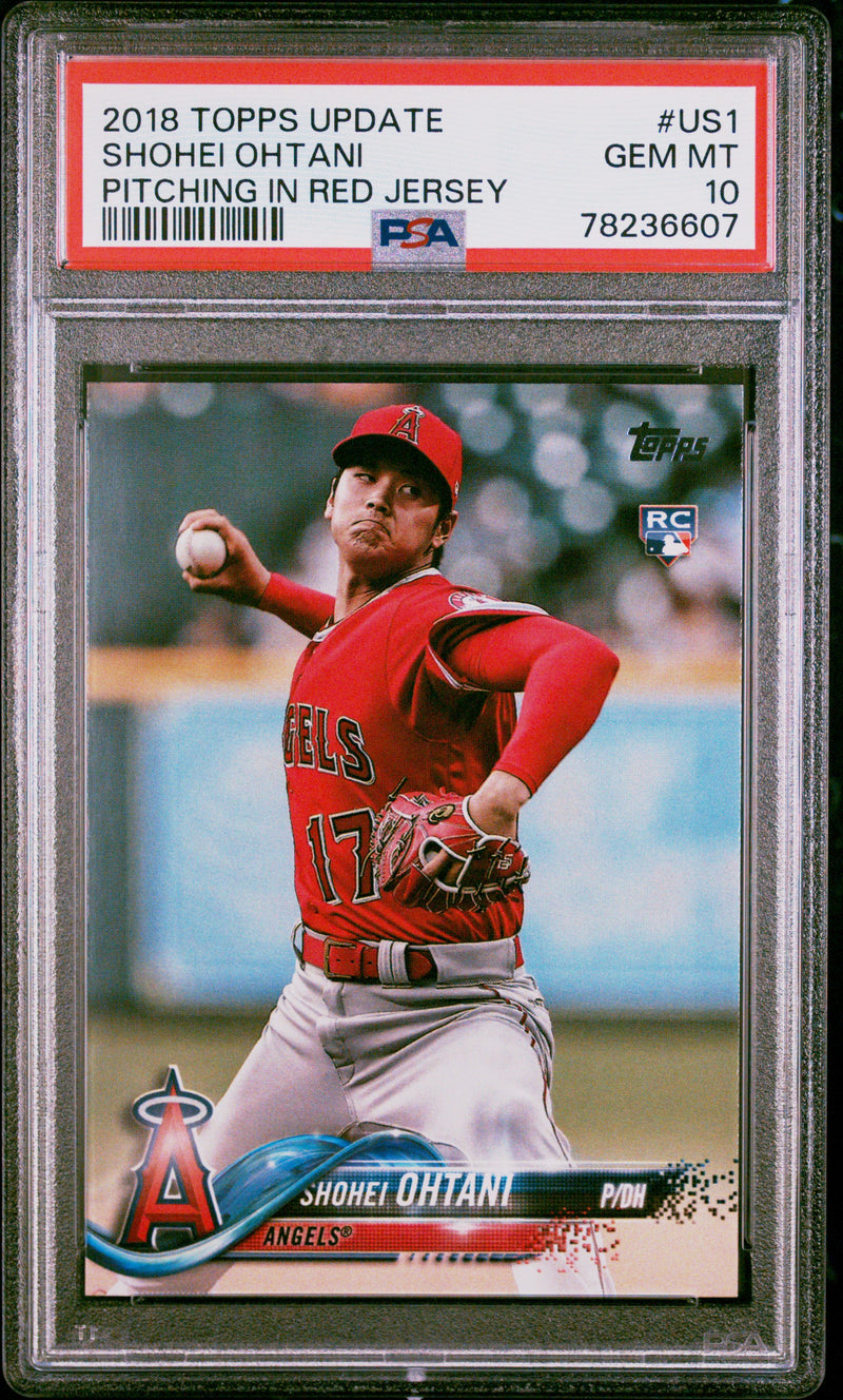 SHOHEI OHTANI - 2018 Topps Update Pitching in Red Jersey #US1 RC PSA 10 - front - PSA certification 78236607
