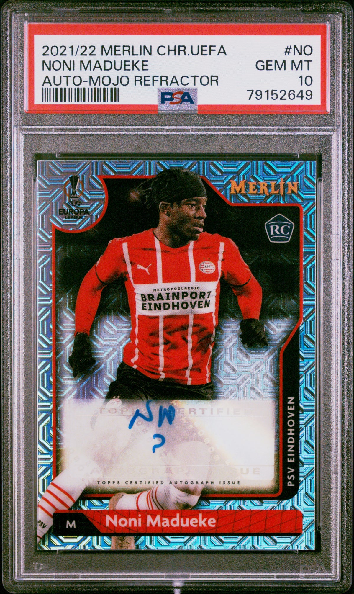 NONI MADUEKE - 2021/22 Topps Merlin Chrome UEFA Autographs Mojo Refractor Auto #NO PSA 10 front