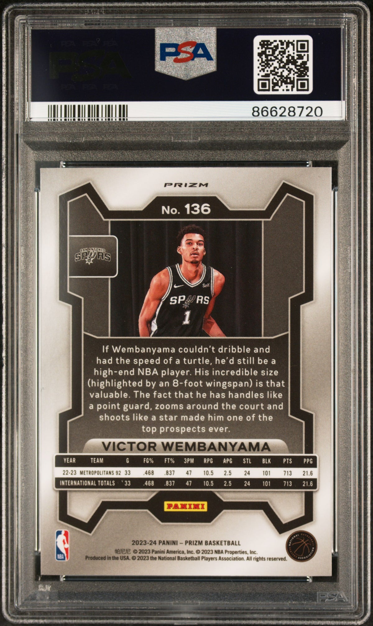 Victor Wembanyama — 2023/24 Panini Prizm Ice RC #136 PSA 9 - retro