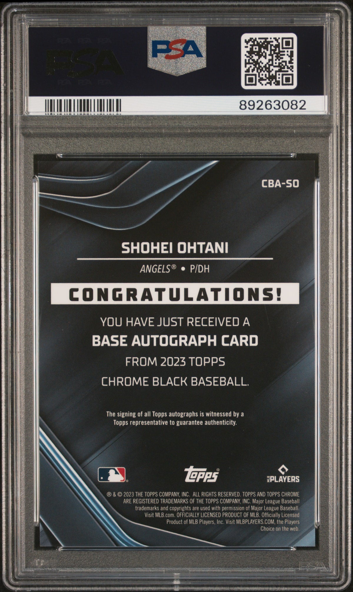 SHOHEI OHTANI - 2023 Topps Chrome Black Autograph #SO PSA 10 - back - PSA certification 89263082