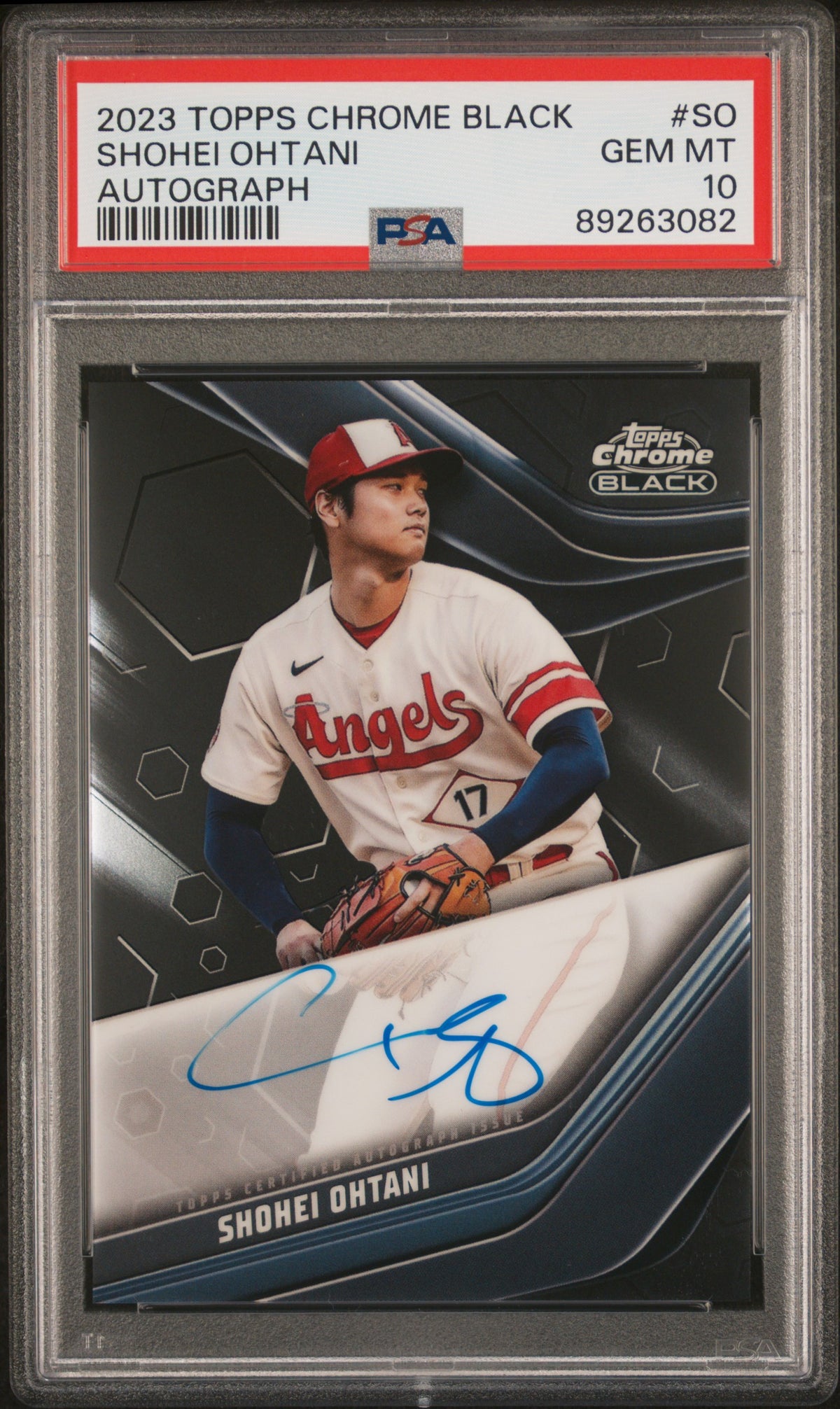 SHOHEI OHTANI - 2023 Topps Chrome Black Autograph #SO PSA 10 - front - PSA certification 89263082