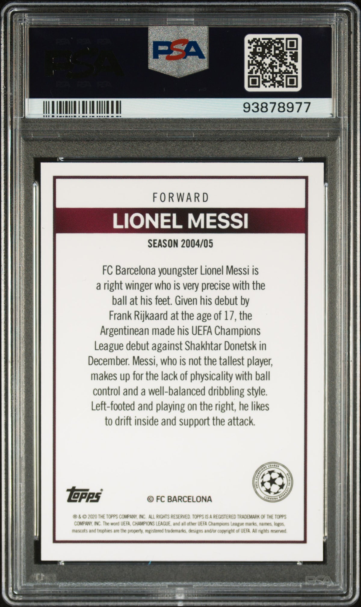 LIONEL MESSI - 2020/21 Topps The Lost Rookie Cards PSA 10 back
