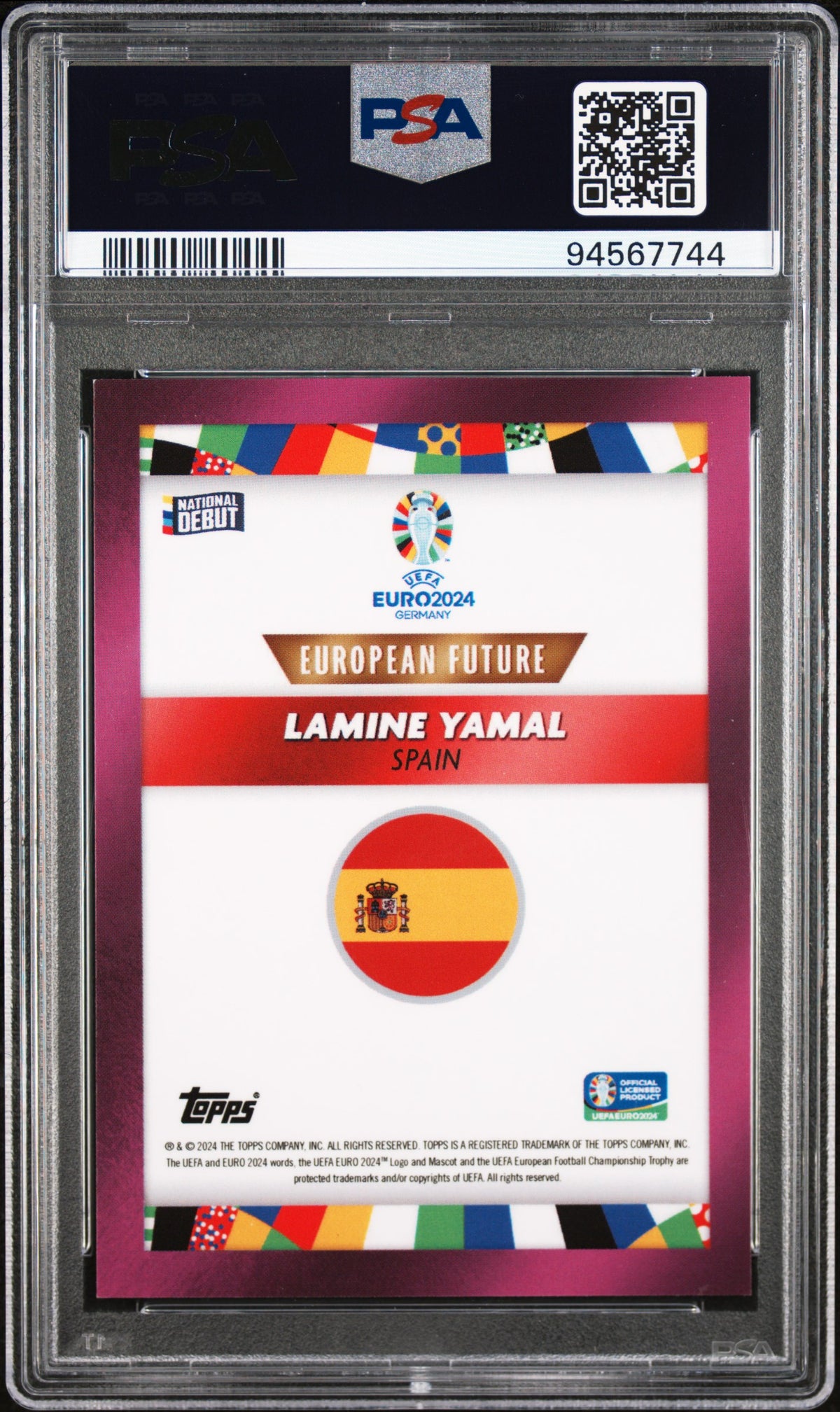 Lamine Yamal — 2024 Topps I Am José Mourinho Platinum Euro 2024 European Future Purple Auto PSA 9 - retro