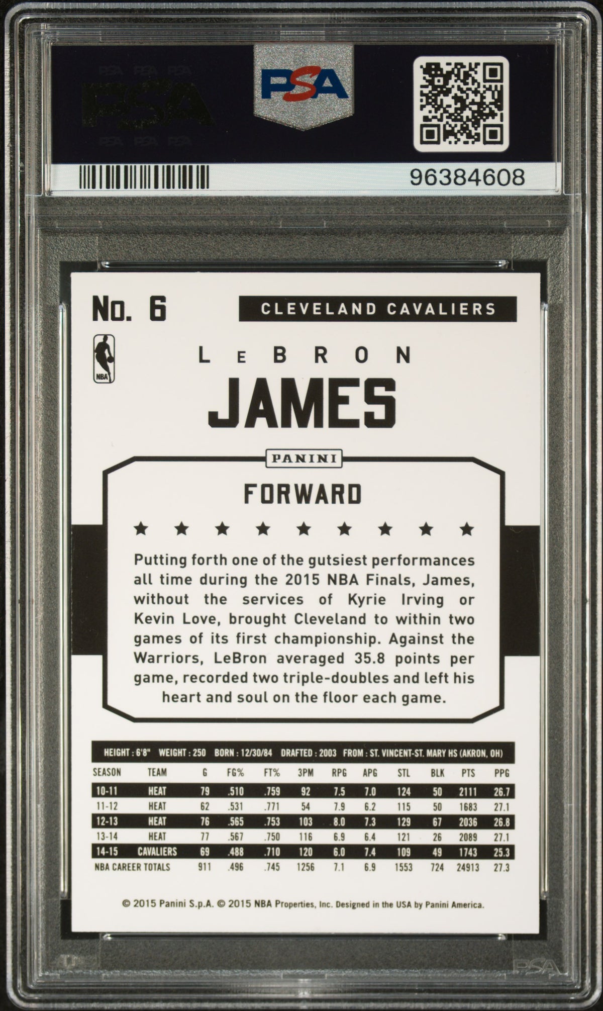 LEBRON JAMES - 2015/16 Panini NBA International #6 PSA 10 - Retro - Cert. 96384608