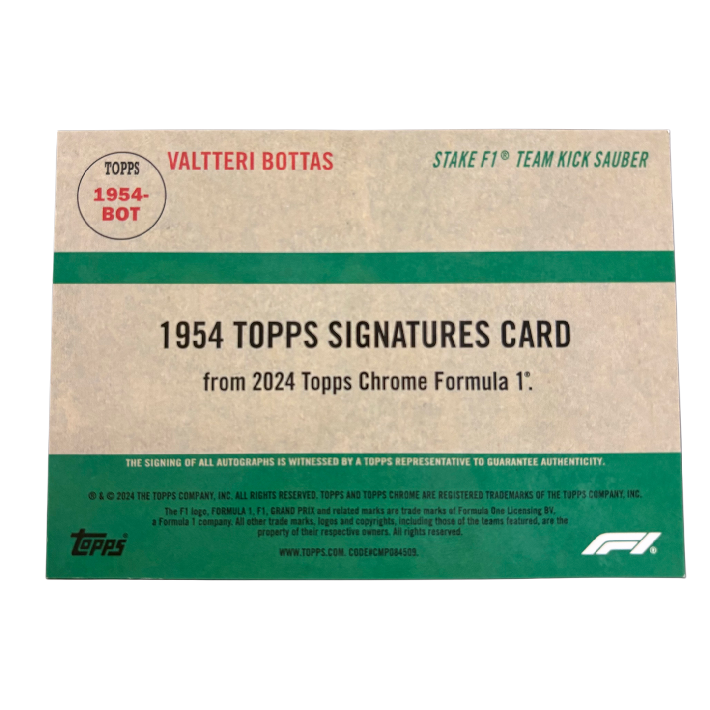 VALTERI BOTTAS - 2024 Topps Chrome F1 Auto 1/1 Superfractor