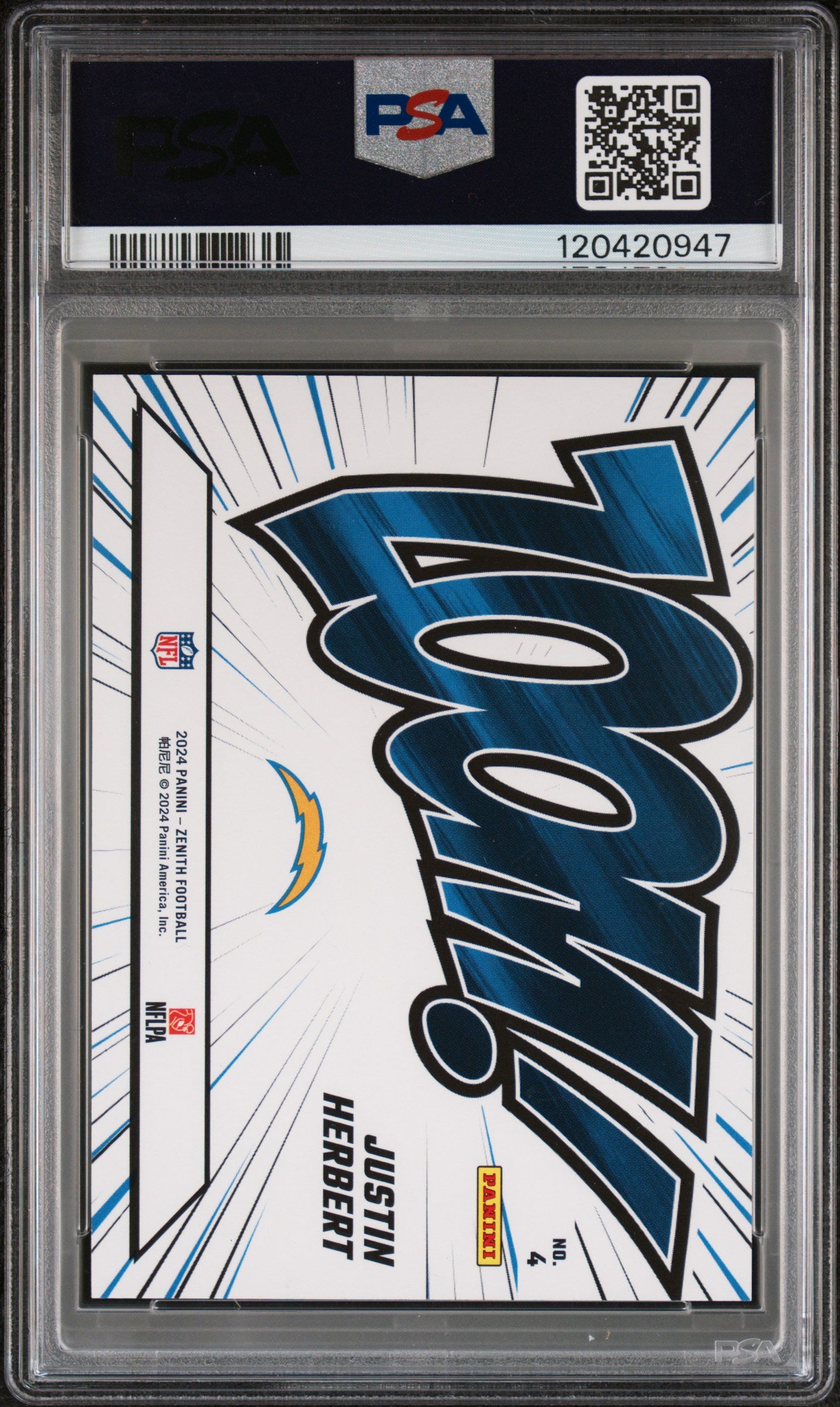 JUSTIN HERBERT - 2024 Panini Zenith Zoom Red Spokes /50 PSA 9