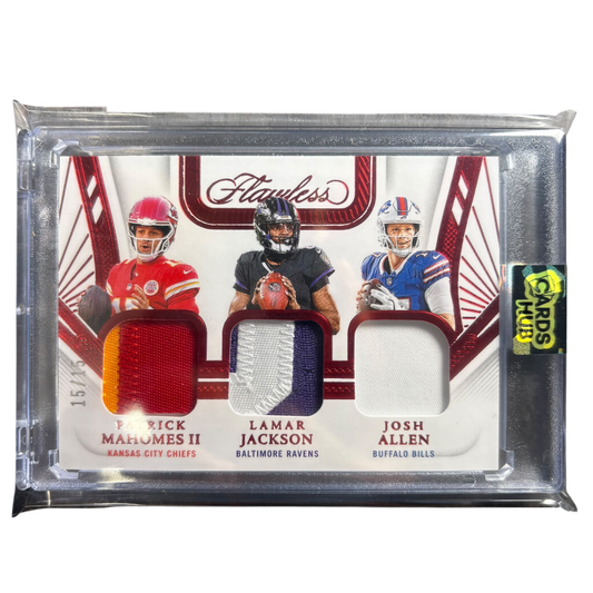 MAHOMES / JACKSON / ALLEN - 2024 Panini Flawless Triple Patches Ruby /15