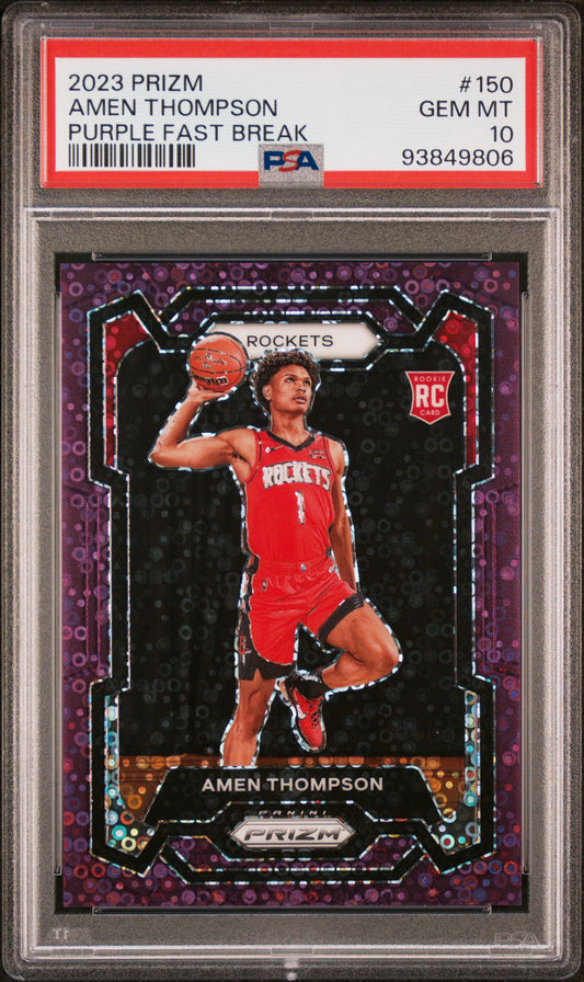 AMEN THOMPSON - 2023 Prizm Purple Fast Black RC /75 PSA 10