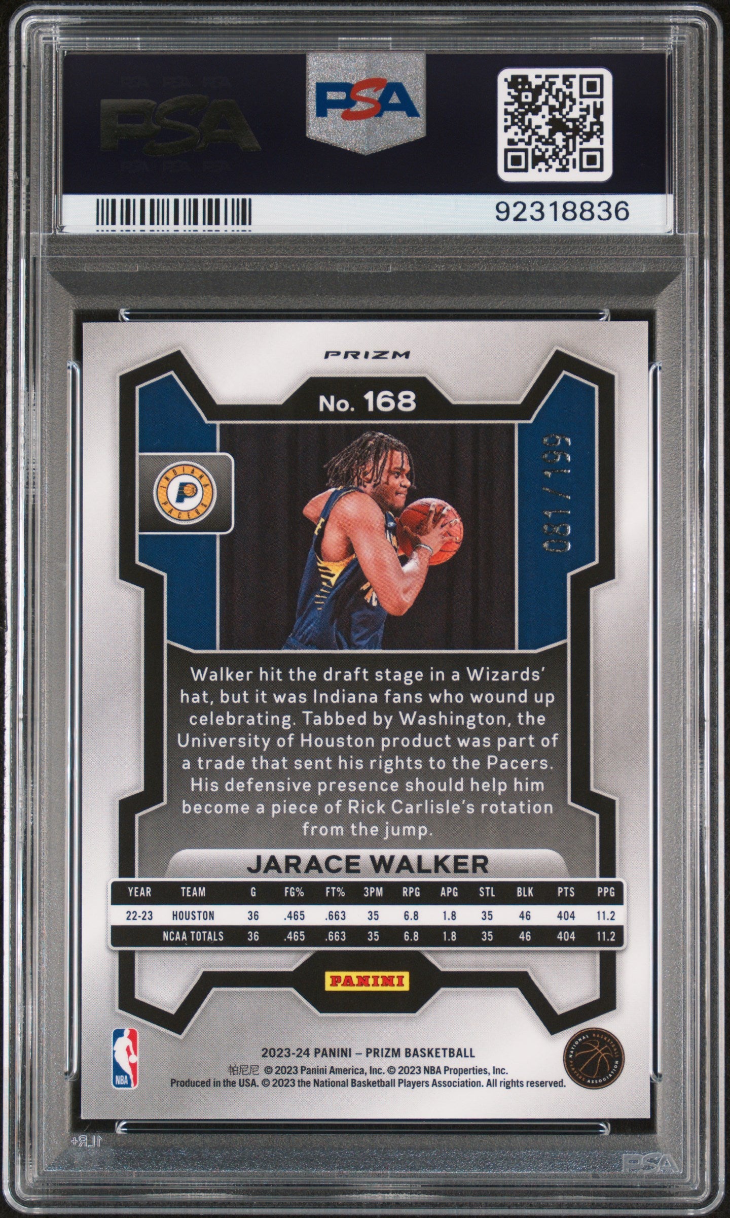 JARACE WALKER - 2023 Prizm Blue RC /199 PSA 10